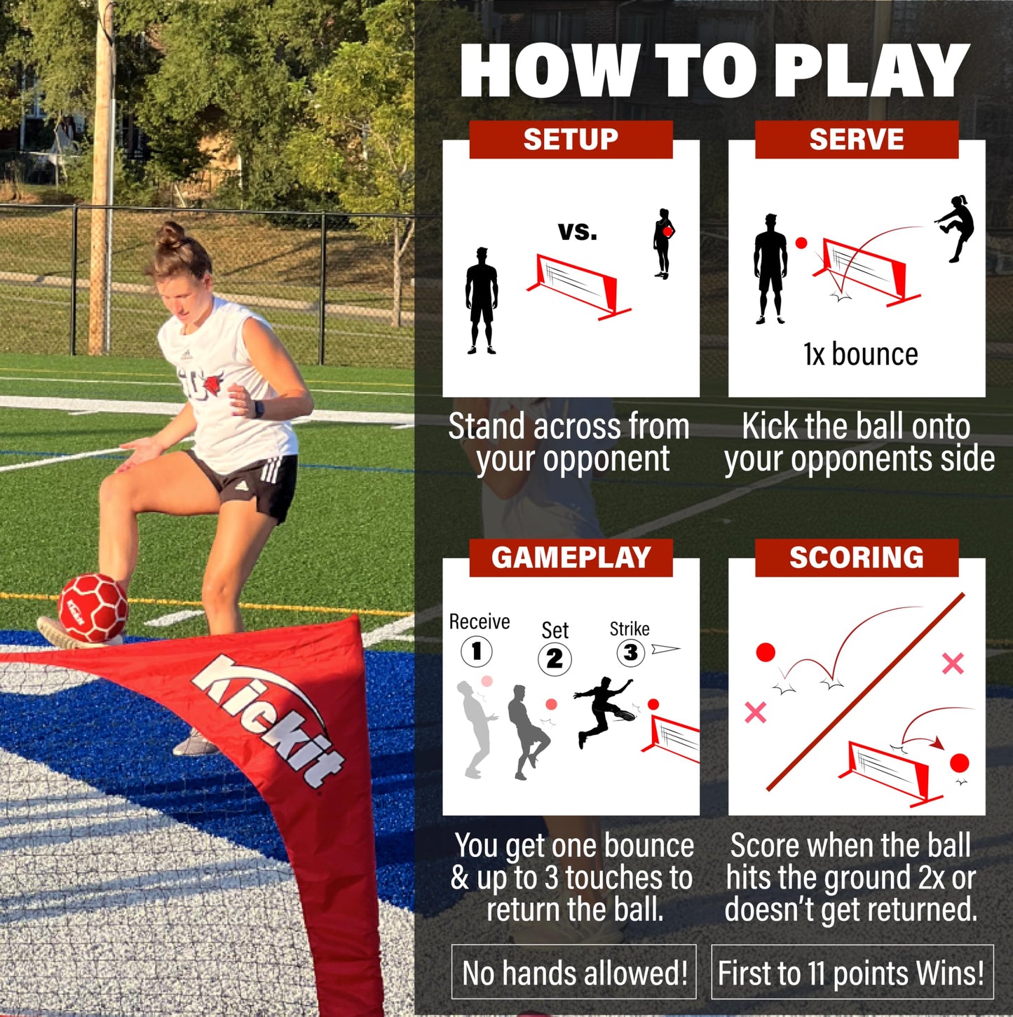 Kickit Soccer Tennis Game Set - Portable Net, Lightweight Ball, Indoor/Outdoor Fun