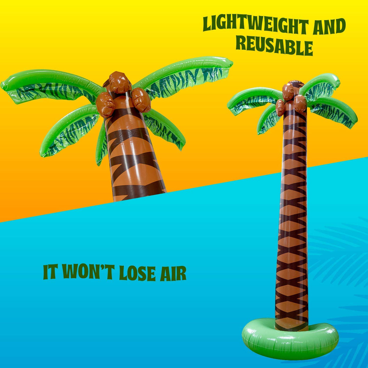 Kicko Inflatable Palm Trees (Pack of 2) - 66-Inch Giant Tropical Decor for Beach, Pool & Luau