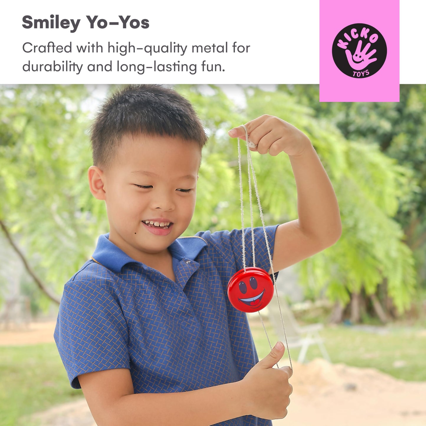 Kicko Metal Smiley Faces Yo-Yos for Kids - 12-Pack, 2-Inch Emoji Party Favors