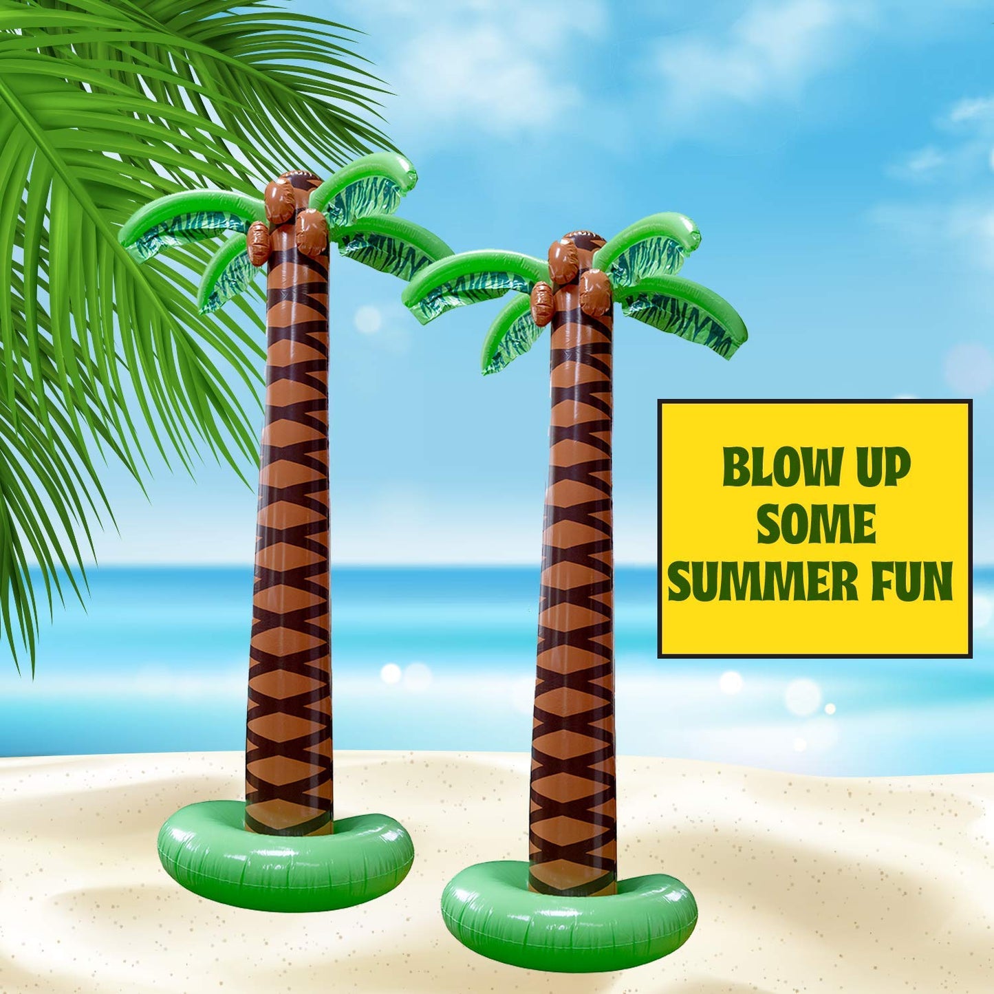 Kicko Inflatable Palm Trees (Pack of 2) - 66-Inch Giant Tropical Decor for Beach, Pool & Luau