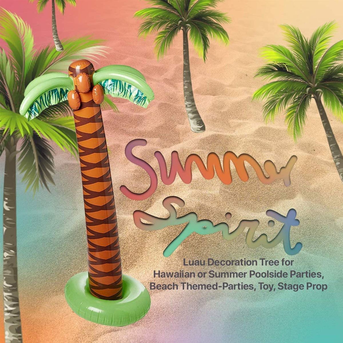 Kicko Inflatable Palm Trees (Pack of 2) - 66-Inch Giant Tropical Decor for Beach, Pool & Luau