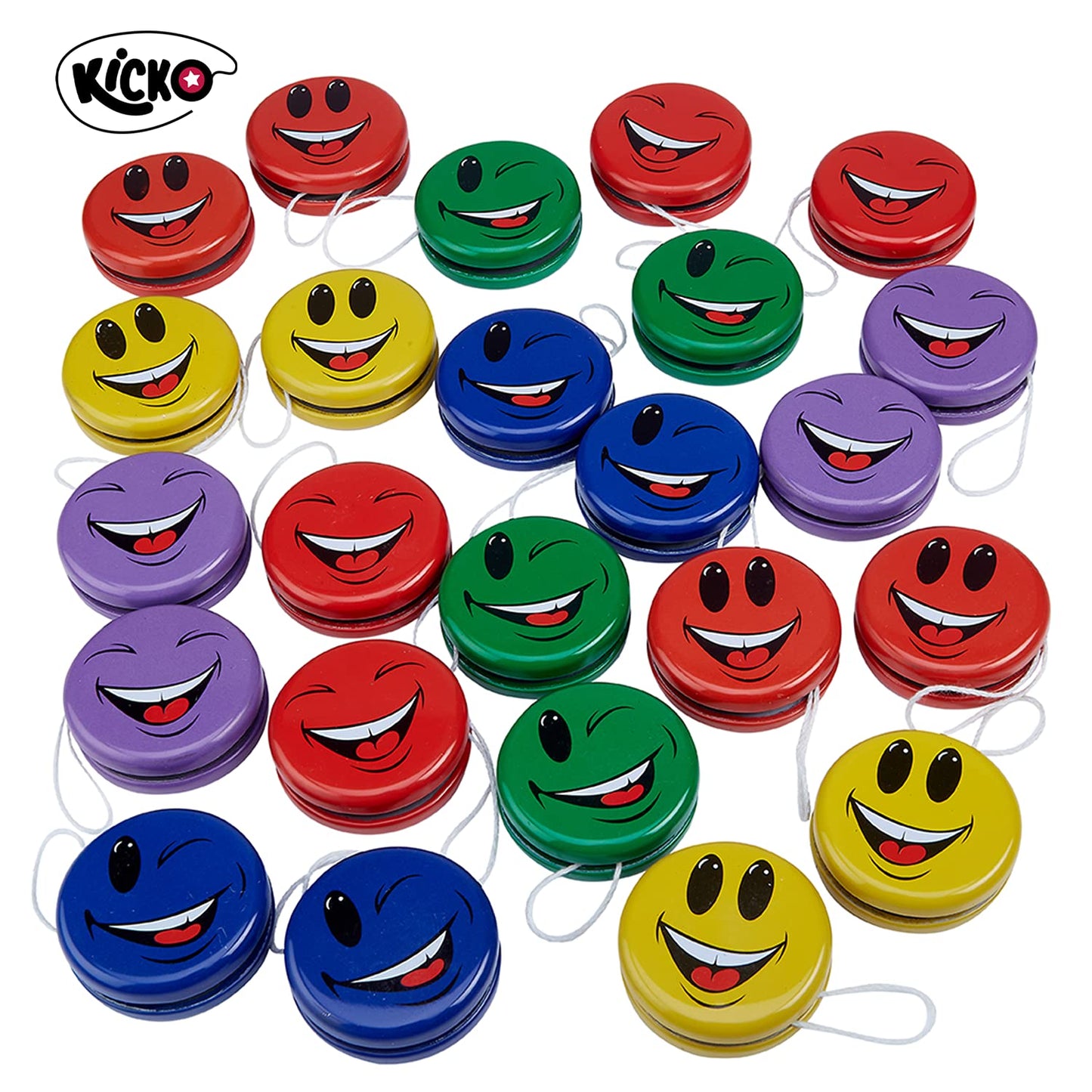 Kicko Metal Smiley Faces Yo-Yos for Kids - 12-Pack, 2-Inch Emoji Party Favors