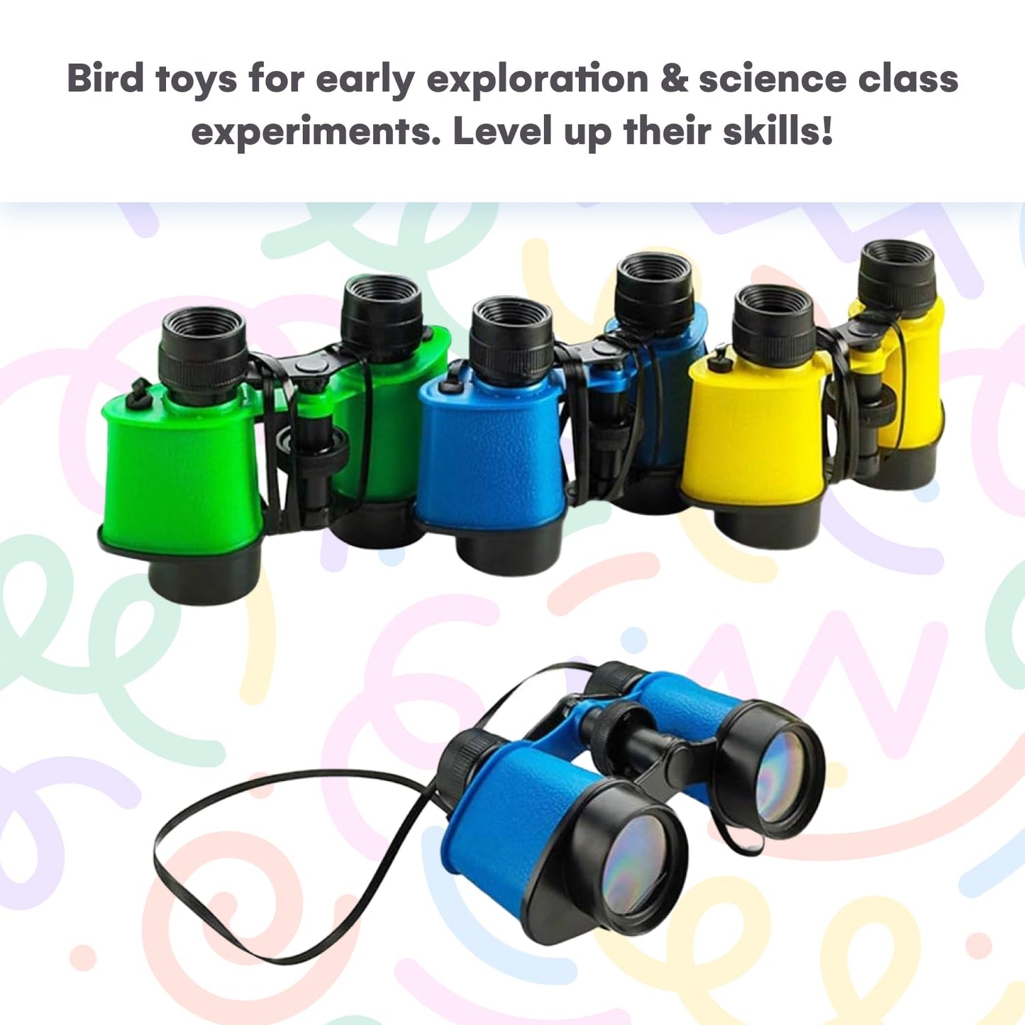 Kicko Toy Binoculars for Kids – 3.5 x 5 in Durable Binoculars for Bird Watching & Jungle Exploration (Pack of 12)
