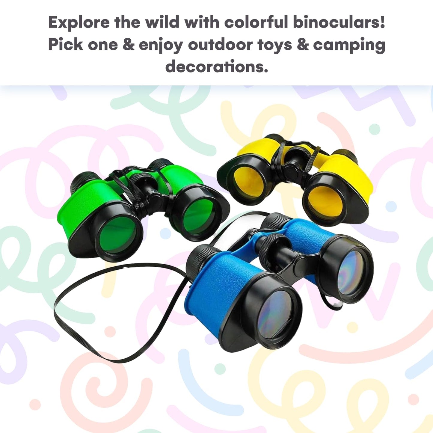 Kicko Toy Binoculars for Kids – 3.5 x 5 in Durable Binoculars for Bird Watching & Jungle Exploration (Pack of 12)
