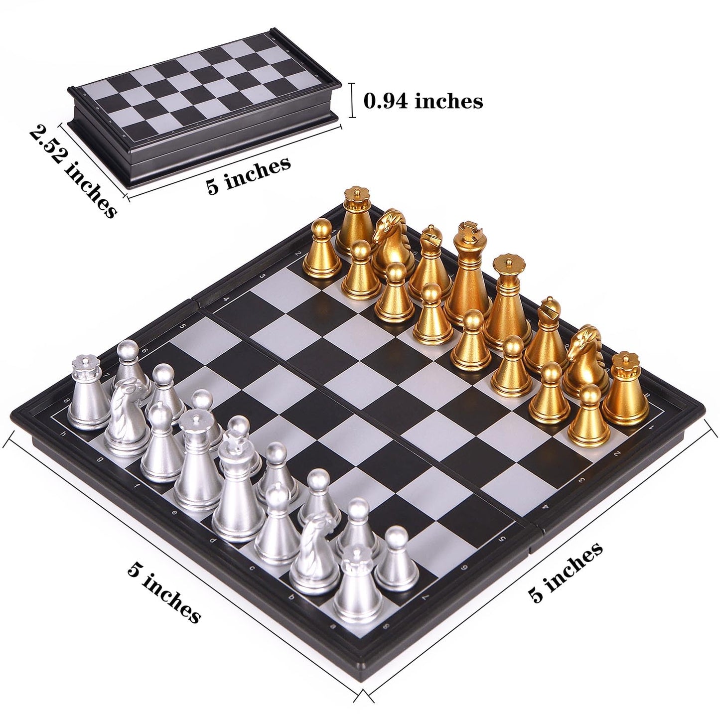 KICTERO 5-Inch Mini Chess Set | Magnetic Folding Travel Board for Kids & Adults