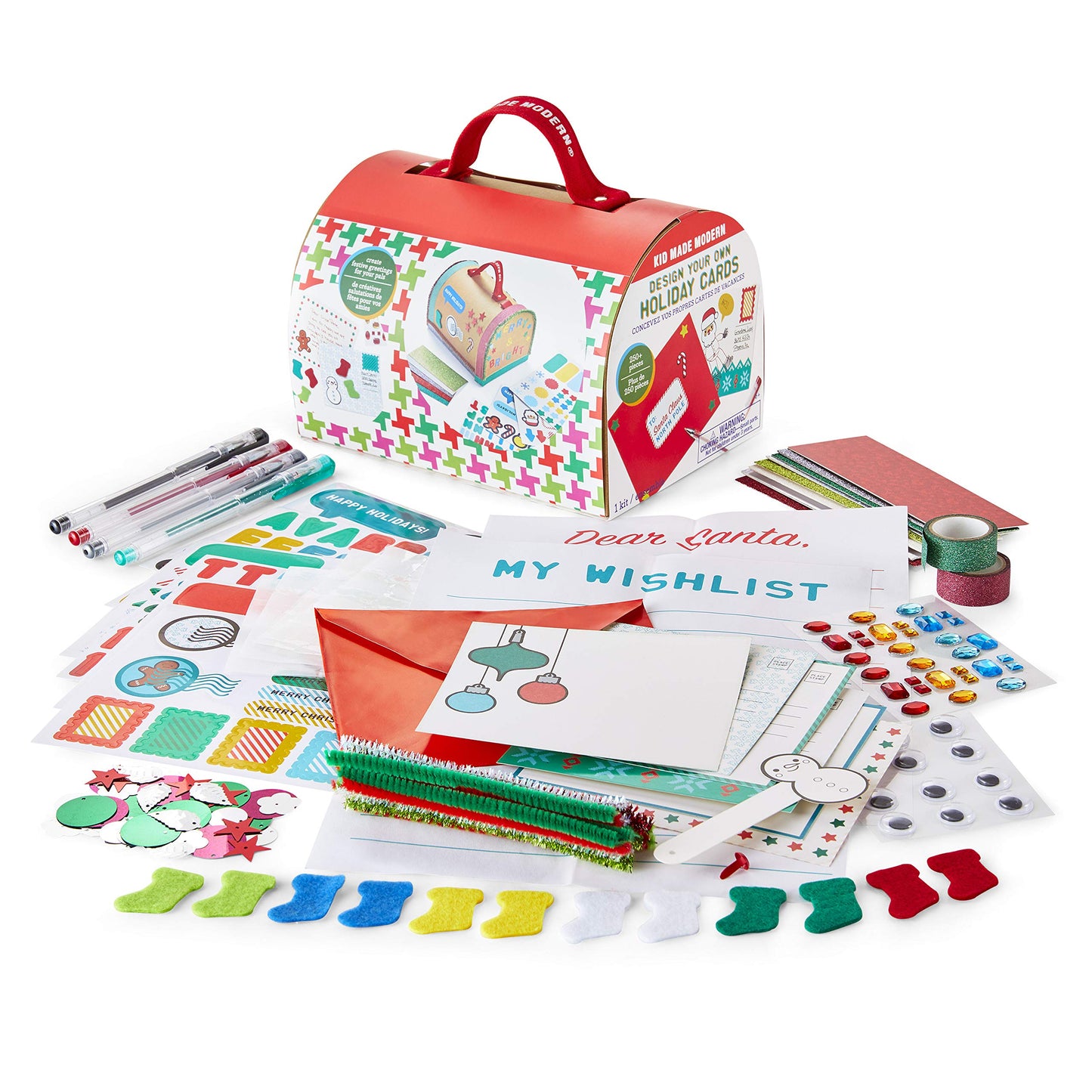 Kid Made Modern Paper Craft Kit for Kids Ages 6+ | 250+ Pieces for Holiday Cards & Mailbox