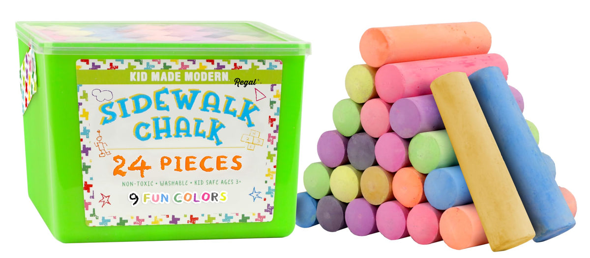 Kid Made Modern Non-Toxic Sidewalk Chalk Bucket (24 Count) – Washable Outdoor Chalk Set for Kids