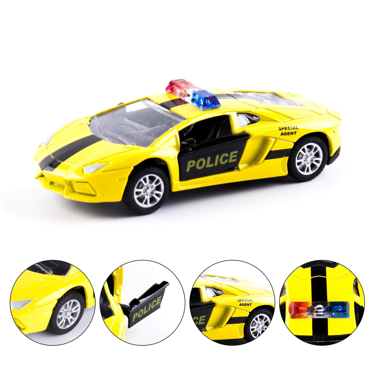 KIDAMI Die Cast Police Cars – Set of 5 with Openable Doors & Pull-Back Action (1:64)