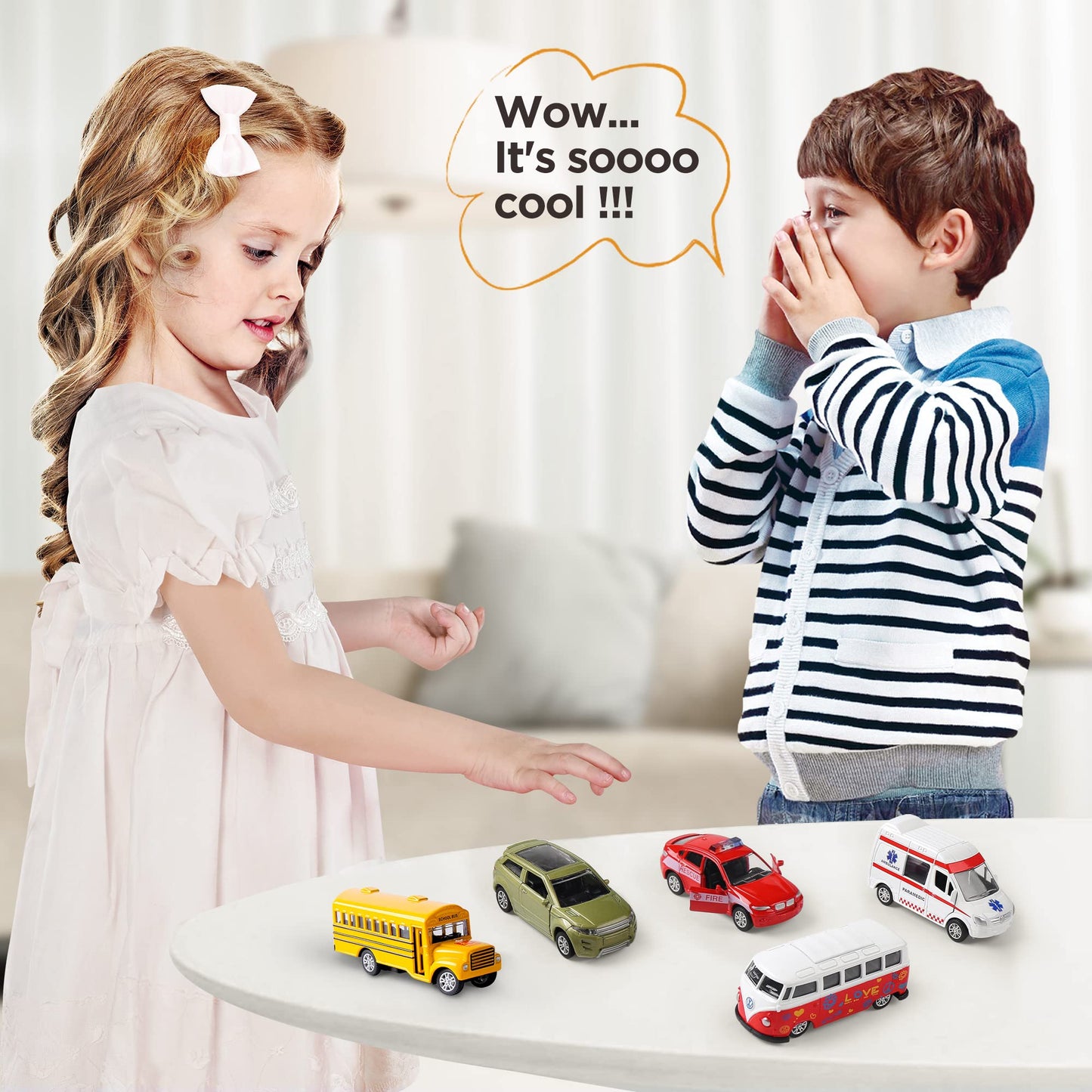 KIDAMI Die-Cast Car Set of 5 – Openable Doors, Pull-Back Action, Gift Pack (Official Car II)