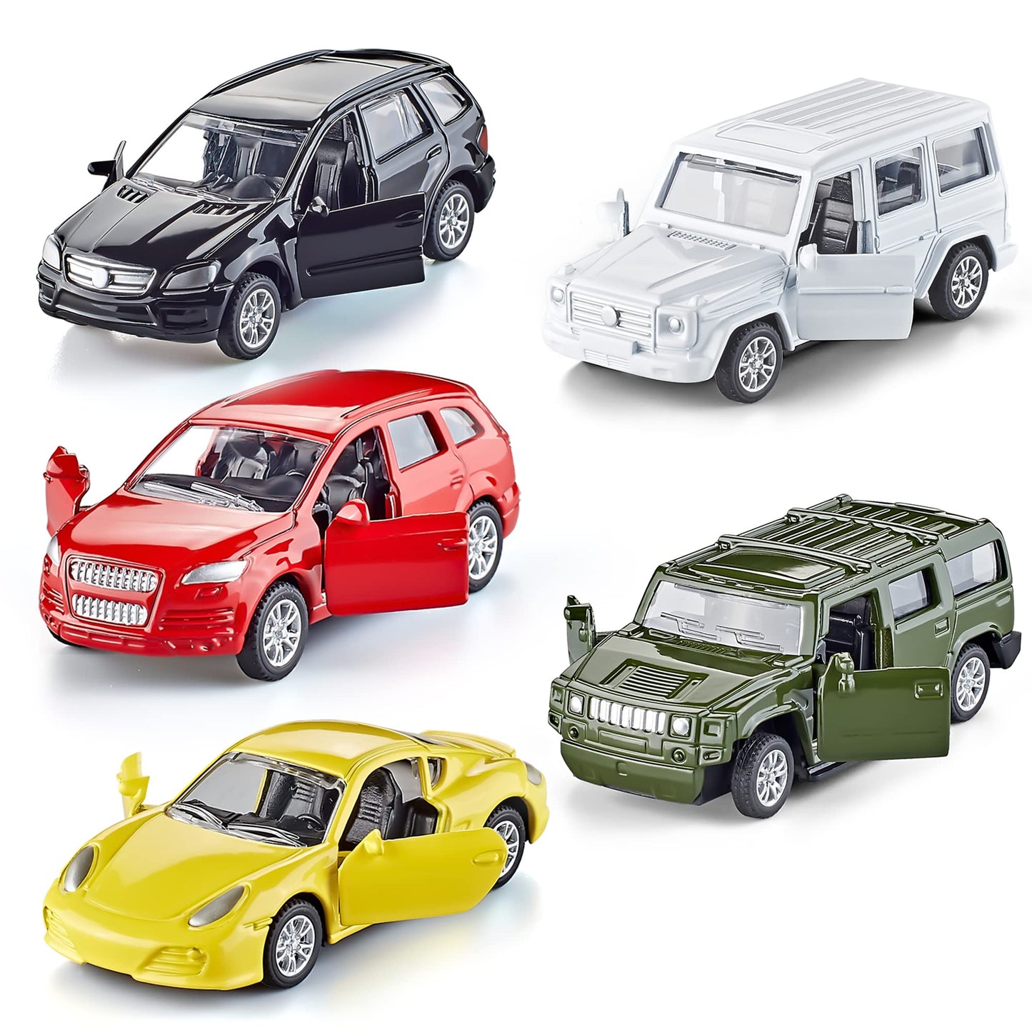 KIDAMI Die Cast Car Set of 5 — Openable Doors, Pull-Back Action, Private Car Gift Pack