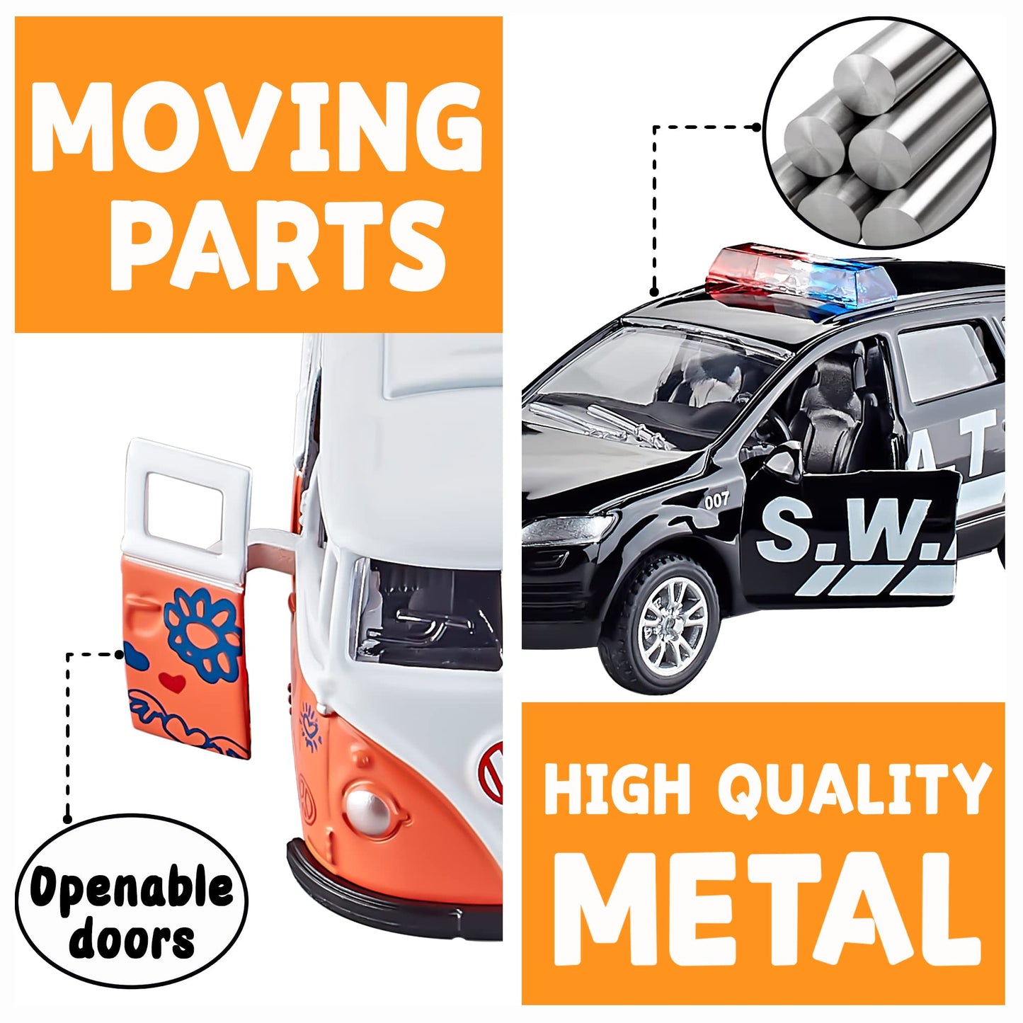KIDAMI Die-cast 5-Car Set — Openable Doors, Pull-Back Action, Gift Pack