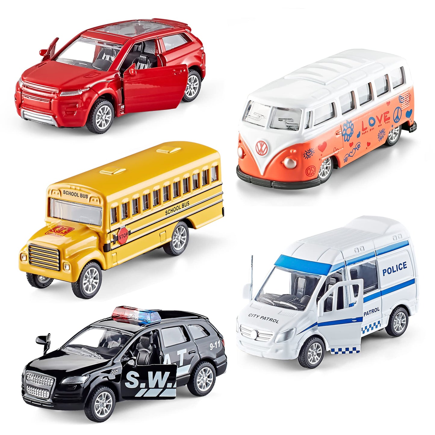 KIDAMI Die-cast 5-Car Set — Openable Doors, Pull-Back Action, Gift Pack