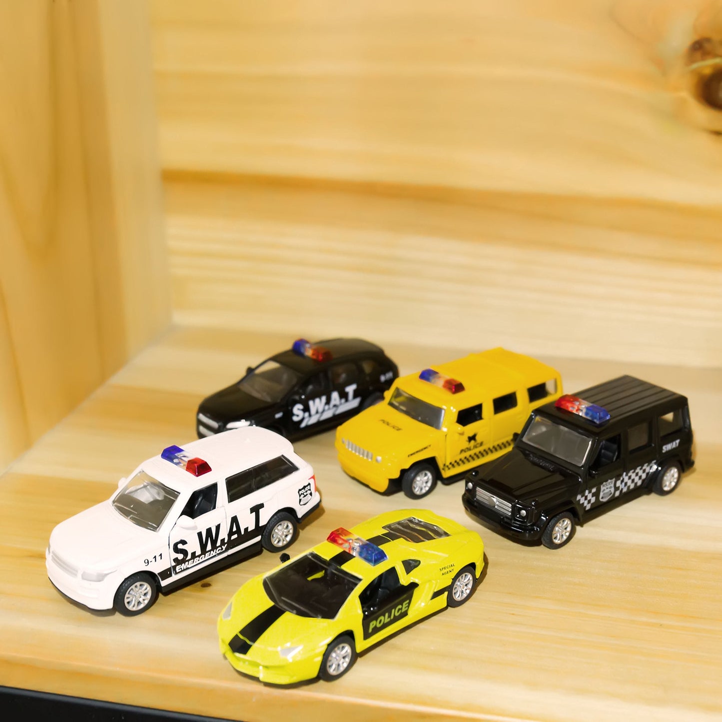 KIDAMI Die Cast Police Cars – Set of 5 with Openable Doors & Pull-Back Action (1:64)