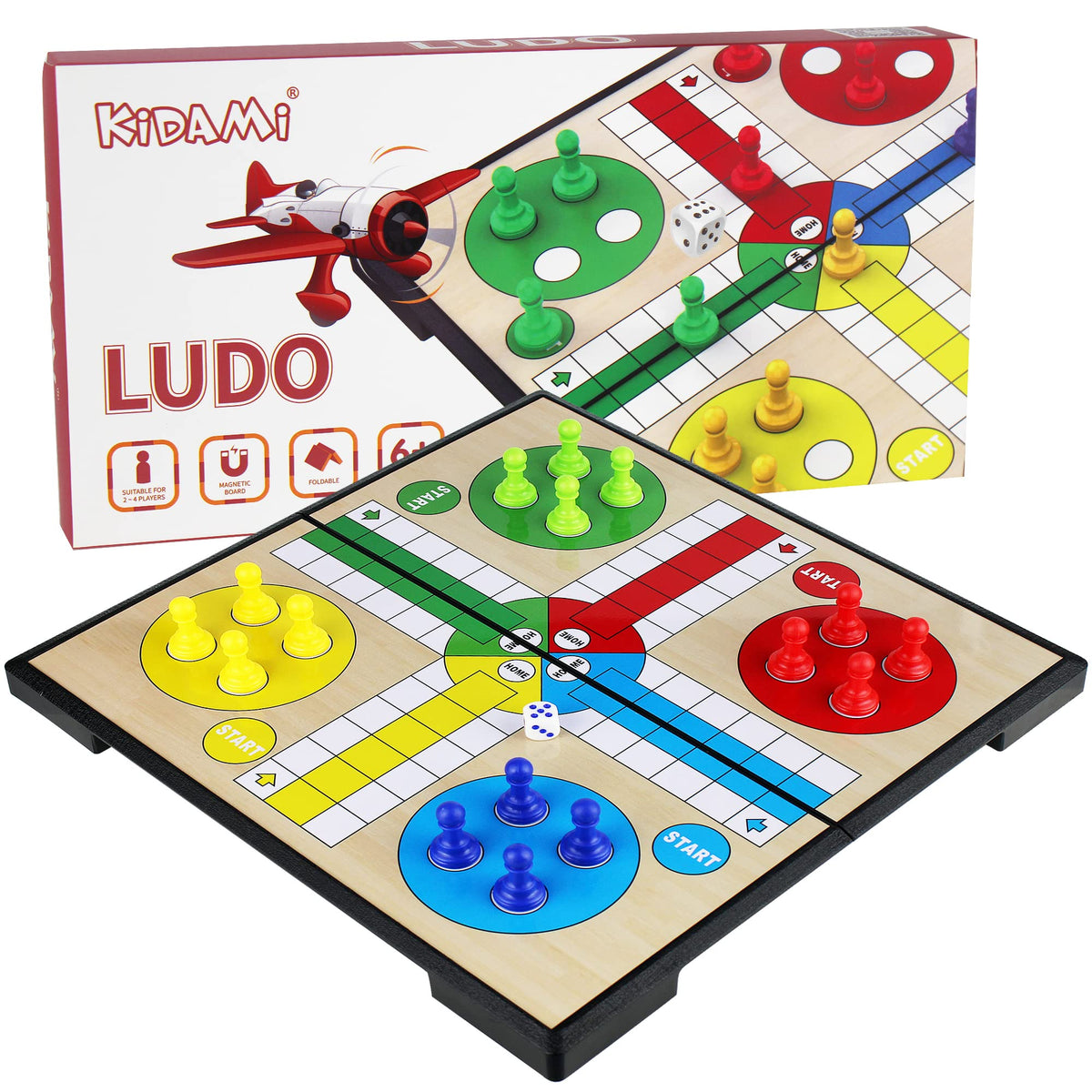 KIDAMI Ludo Magnetic Board Game Set – Family Fun, Portable 11.2 x 11.2 in