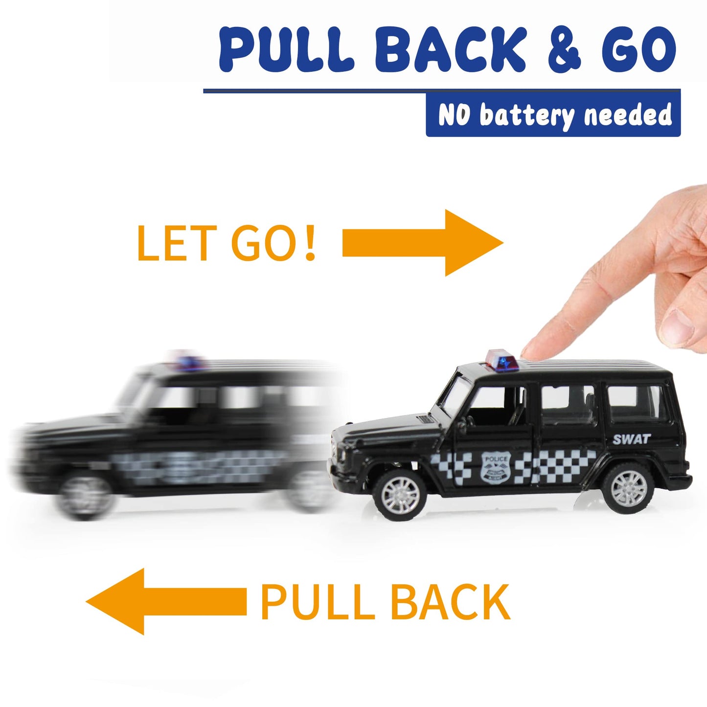 KIDAMI Die Cast Police Cars – Set of 5 with Openable Doors & Pull-Back Action (1:64)