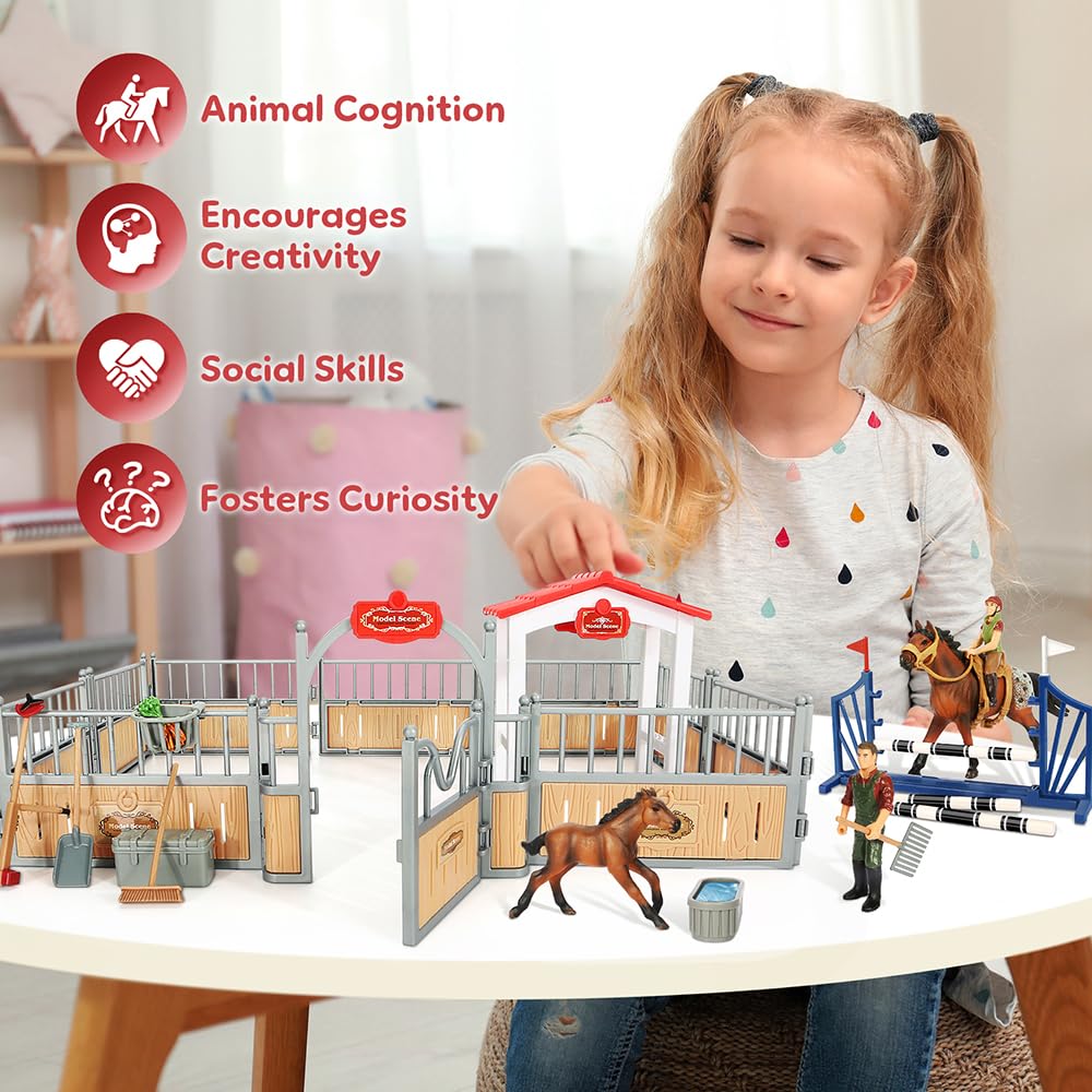 KIDBEST Horse Stable Playset - 26-Piece Farm Horse Toys for Kids 3-10