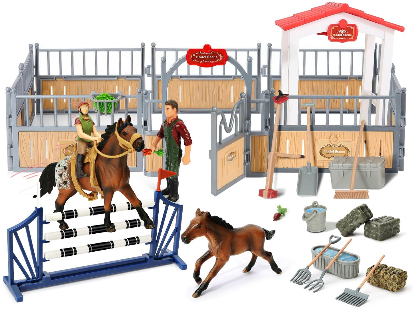 KIDBEST Horse Stable Playset - 26-Piece Farm Horse Toys for Kids 3-10