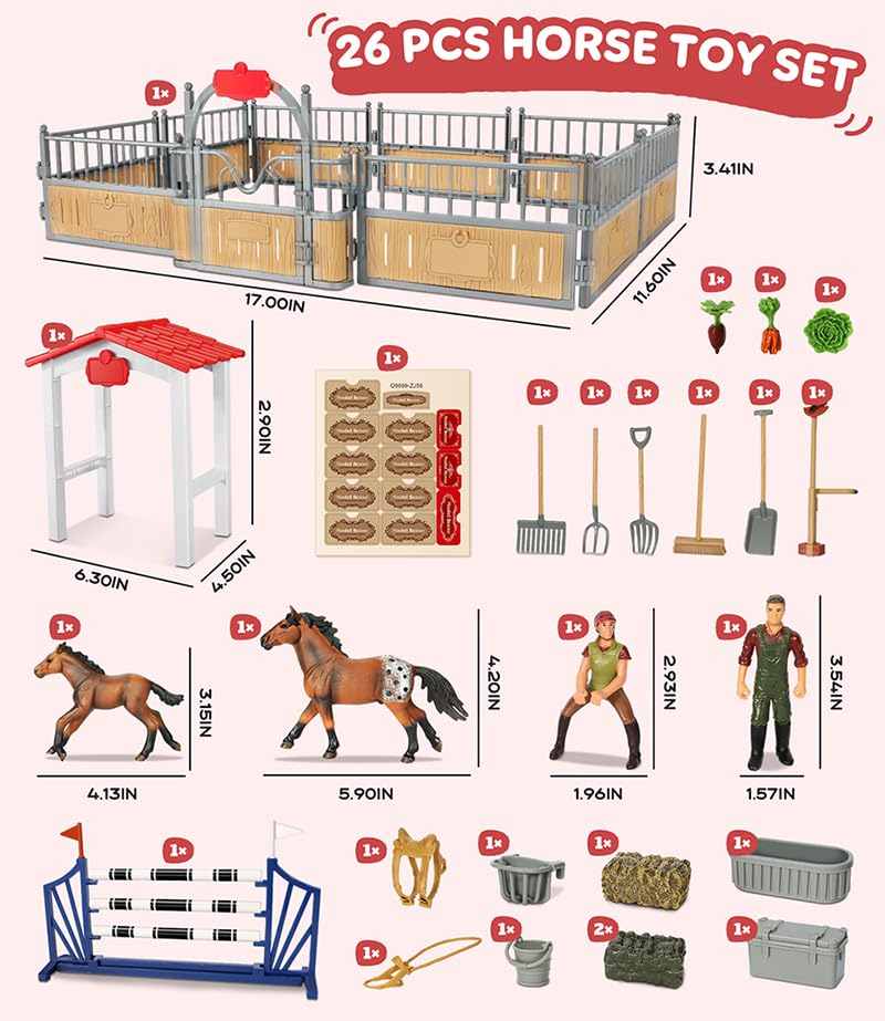 KIDBEST Horse Stable Playset - 26-Piece Farm Horse Toys for Kids 3-10