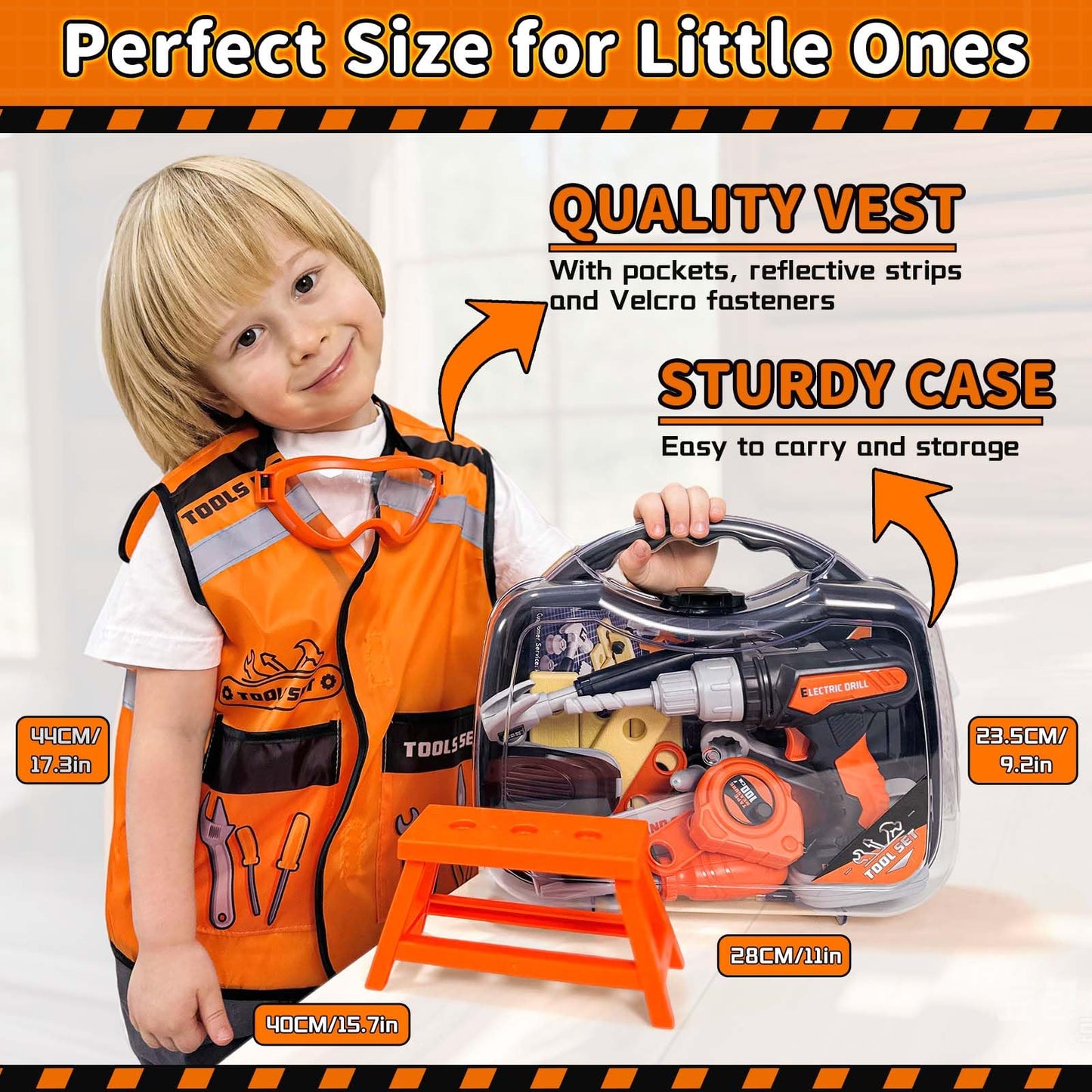 KidBloom Toddler Tool Set with Drill & Vest | Realistic DIY Play