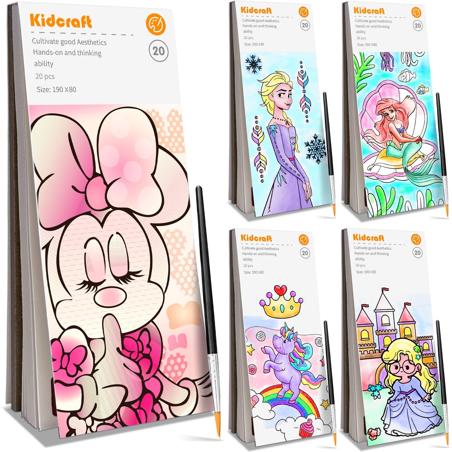 Kidcraft Paint with Water Coloring Books – 5 Pack Mess-Free Travel Art Kit