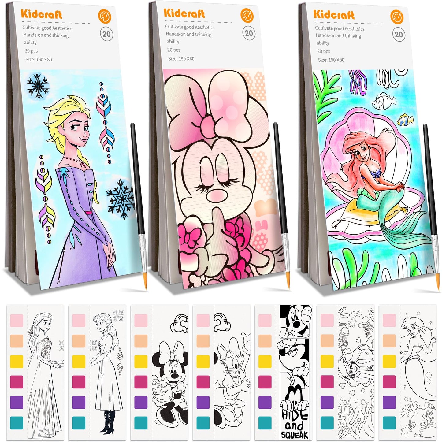 Kidcraft Paint with Water Coloring Books for Kids - 3 Pack Mess-Free Watercolor Kit for Travel and Home