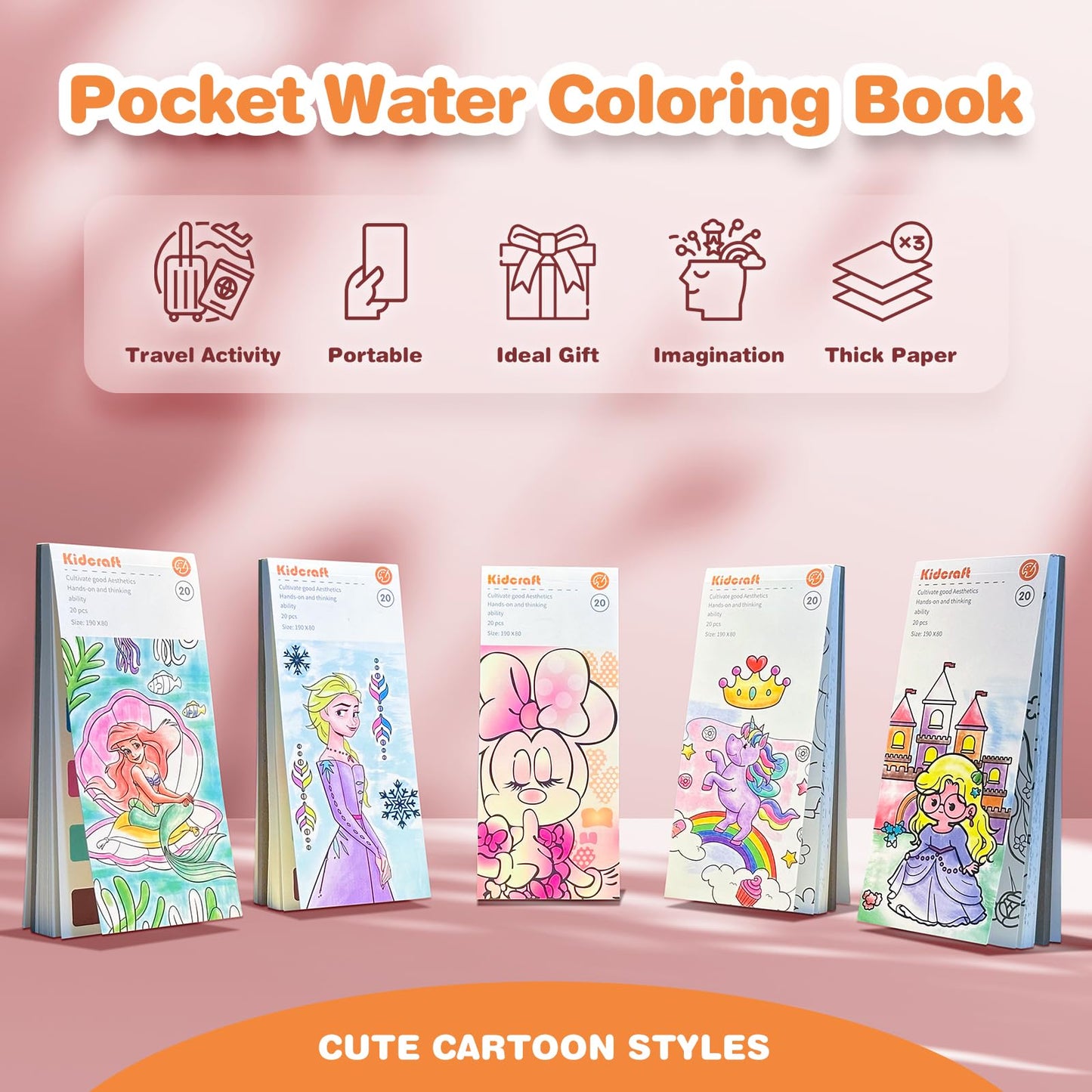 Kidcraft Paint with Water Coloring Books – Mess-Free Pocket Kit (Princess)