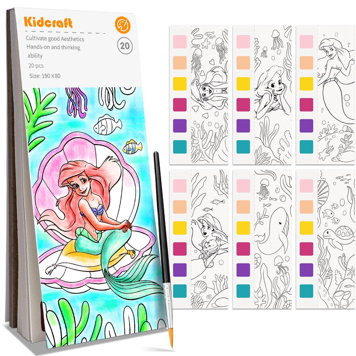 Kidcraft Paint with Water Coloring Book Kit – Mess-Free Mermaid Travel Set for Kids 4–8