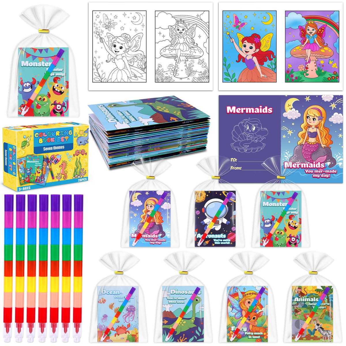 Kiddelo 28-Pack Mini Coloring Books with Crayons — Non-Candy Valentines Day Favors for Kids