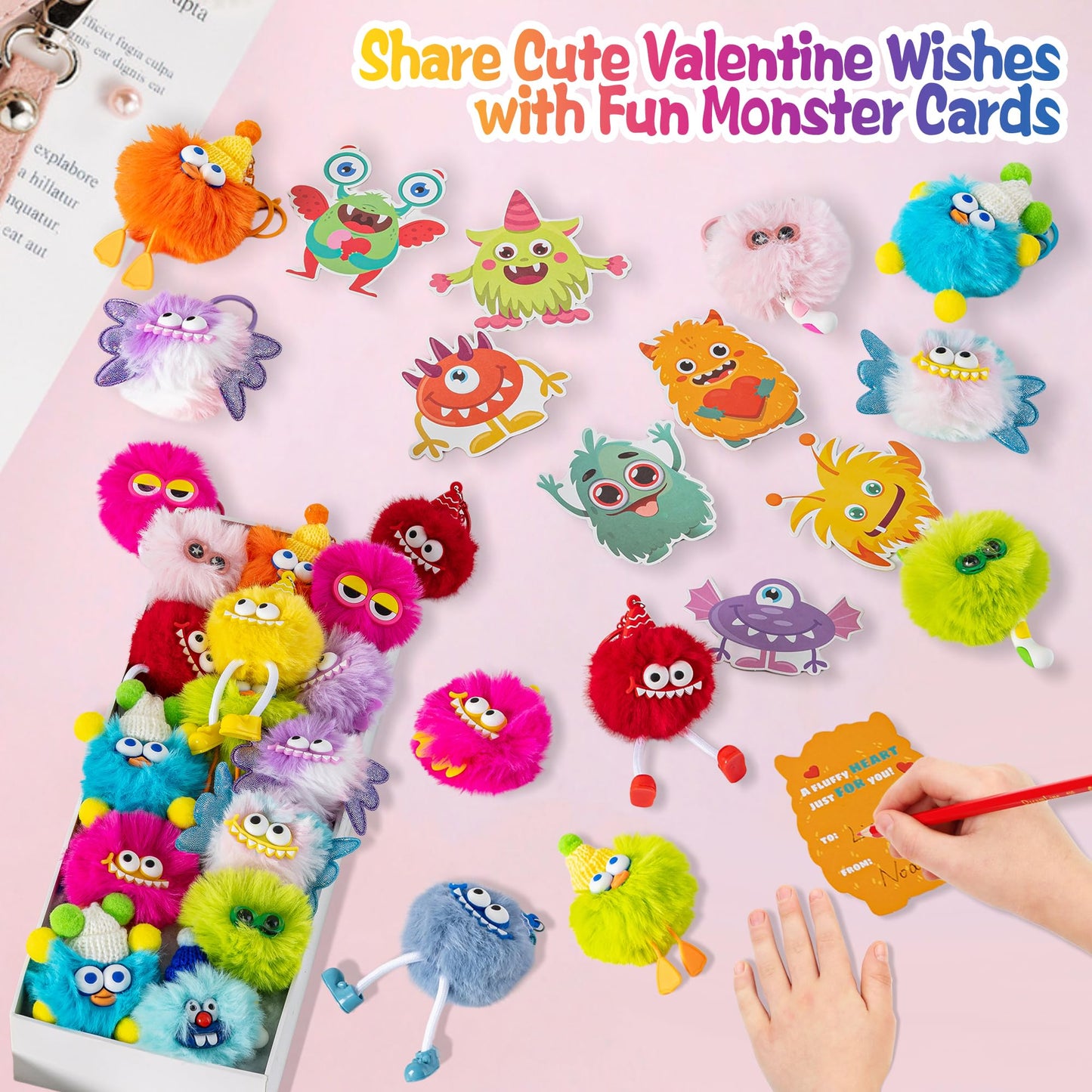 Kiddelo 28-Pack Monster Plush Keychains for Classroom Valentines – Non-Candy Cards, Treat Bags & Twists
