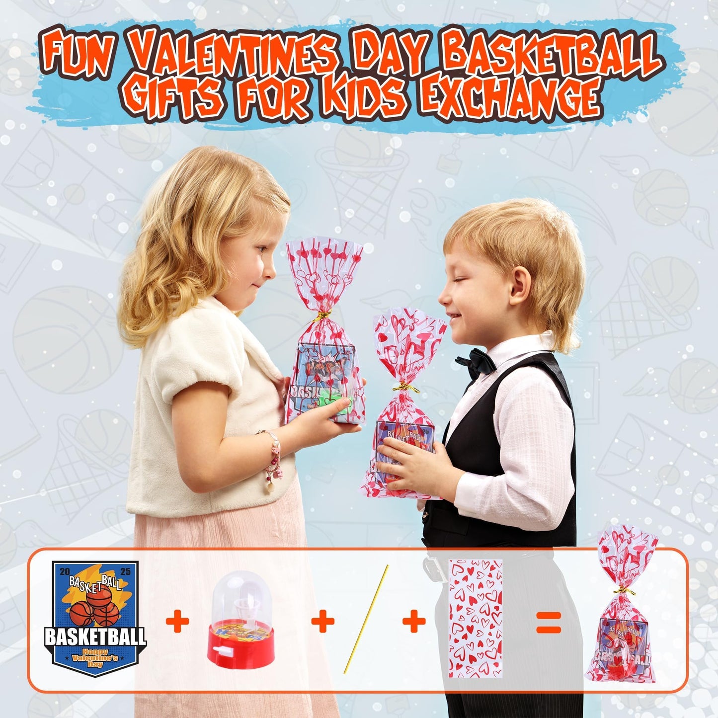 Kiddelo 30-Pack Valentines Day Gifts for Kids | Mini Basketball Shooting Games with Cards & Bags