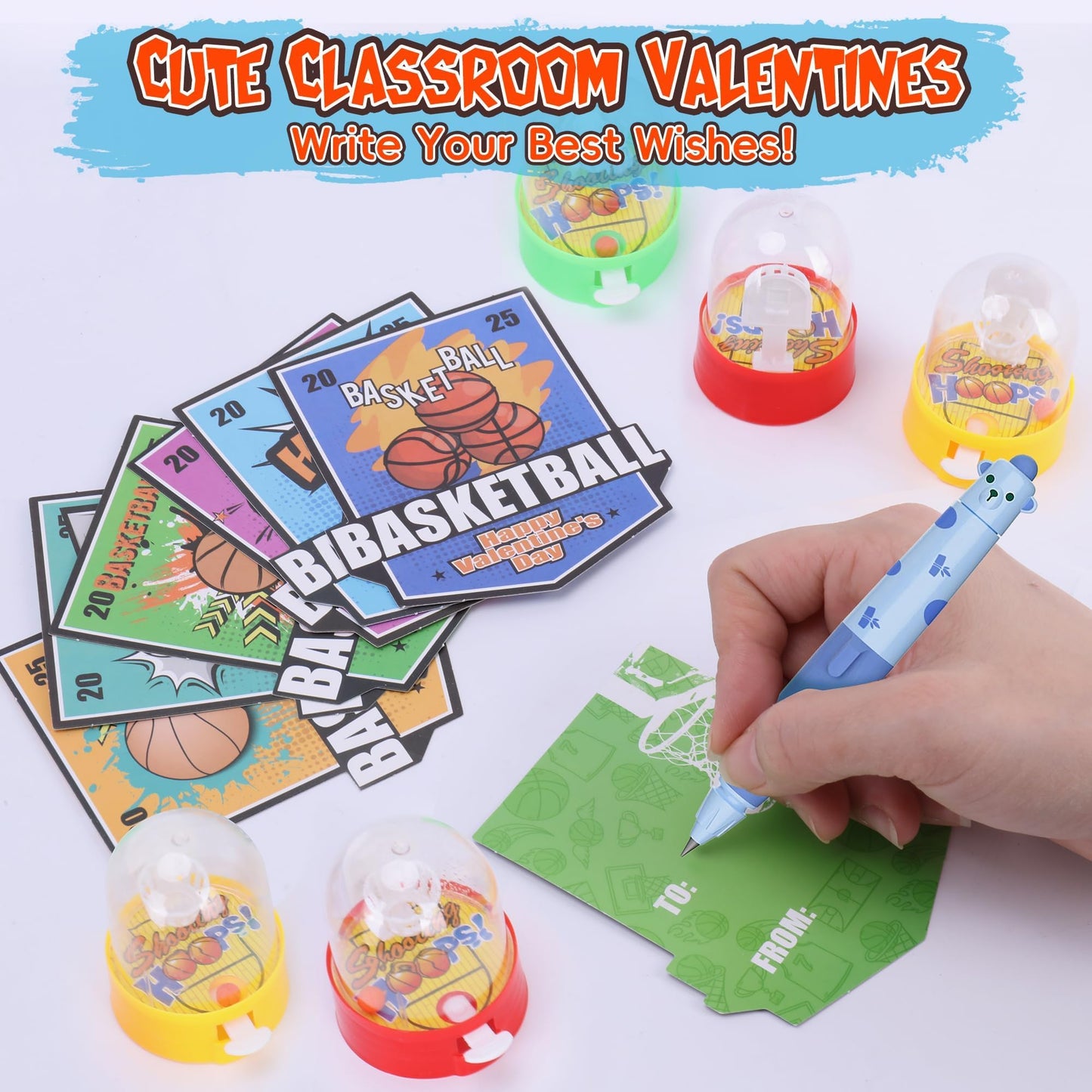 Kiddelo 30-Pack Valentines Day Gifts for Kids | Mini Basketball Shooting Games with Cards & Bags