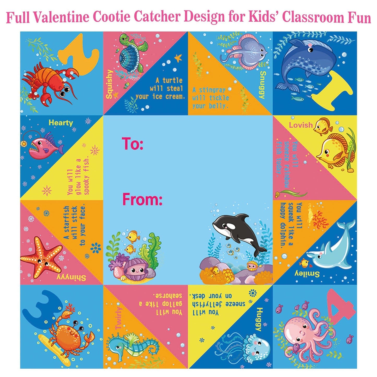 Kiddelo 28-Pack Valentines Day Cards for Kids – Cootie Catcher Fortune Teller Cards with 4 Designs & Envelopes (Non-Candy)