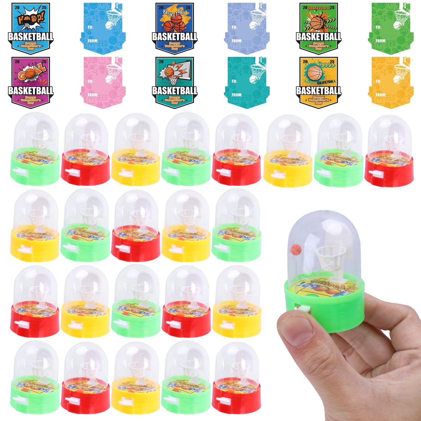 Kiddelo 30-Pack Valentines Day Gifts for Kids | Mini Basketball Shooting Games with Cards & Bags