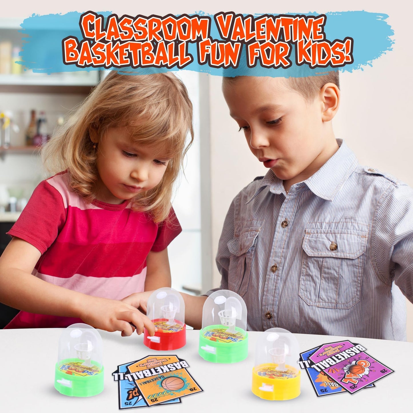 Kiddelo 30-Pack Valentines Day Gifts for Kids | Mini Basketball Shooting Games with Cards & Bags