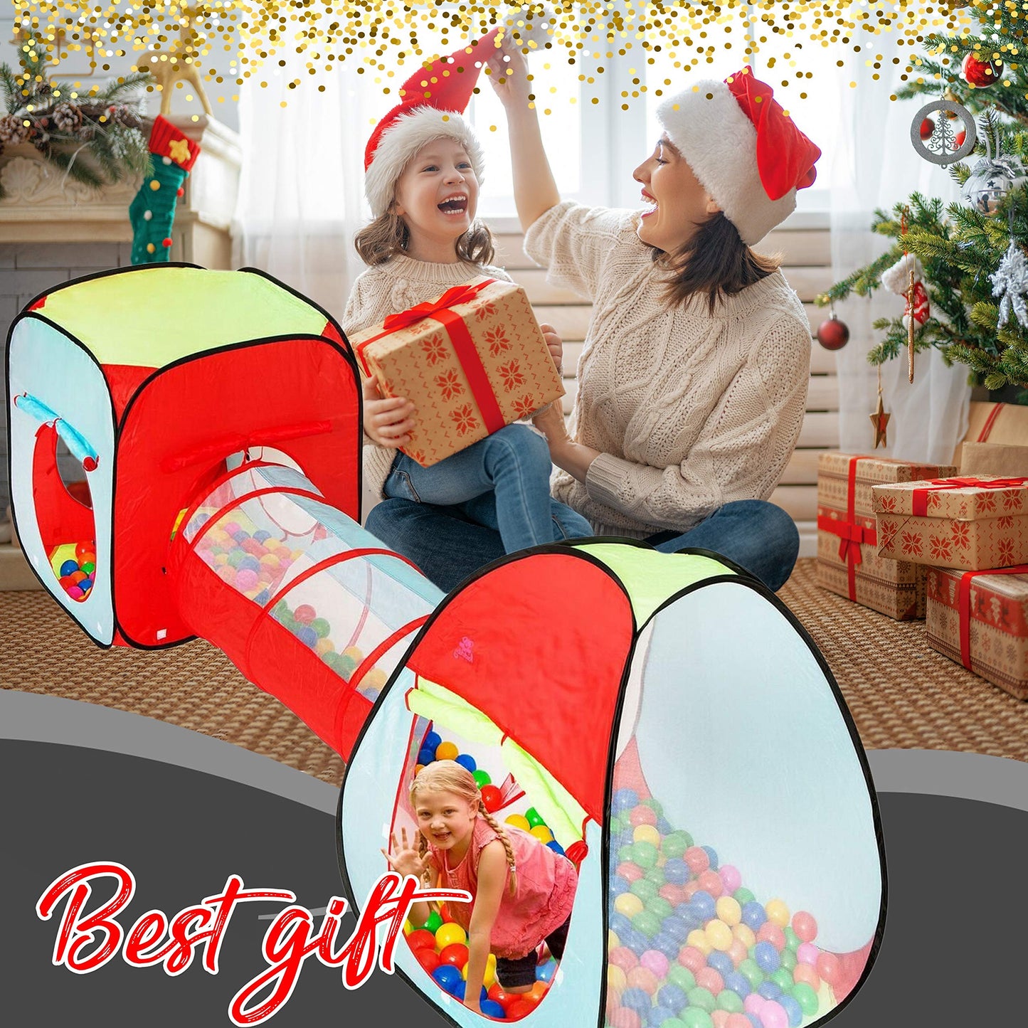 Kiddey Tunnel and Ball Pit Play Tent | 3-in-1 Pop Up Toddler Gym for Indoor & Outdoor Fun