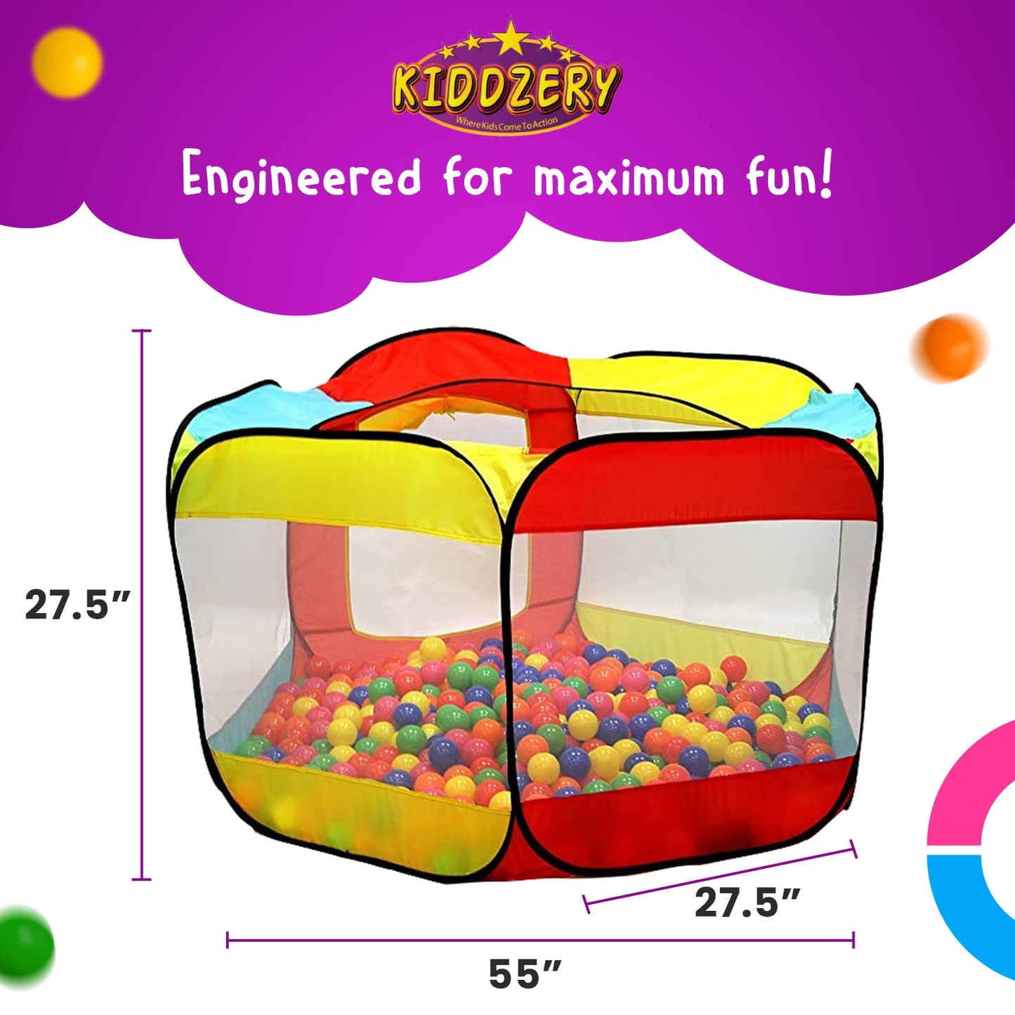 Kiddey Kids Ball Pit Pop Up Tent – Large Indoor/Outdoor Play Space (50 Balls Included)