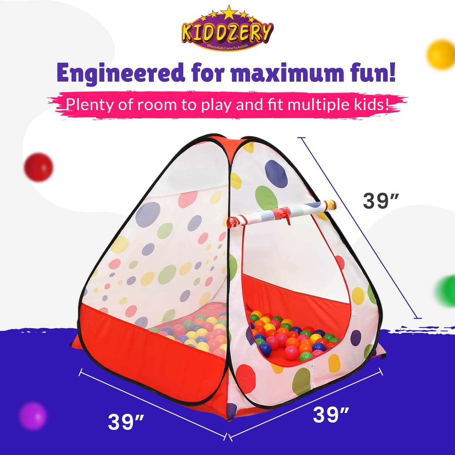 Kiddey Kids Ball Pit Pop Up Play Tent – 50 Balls Included