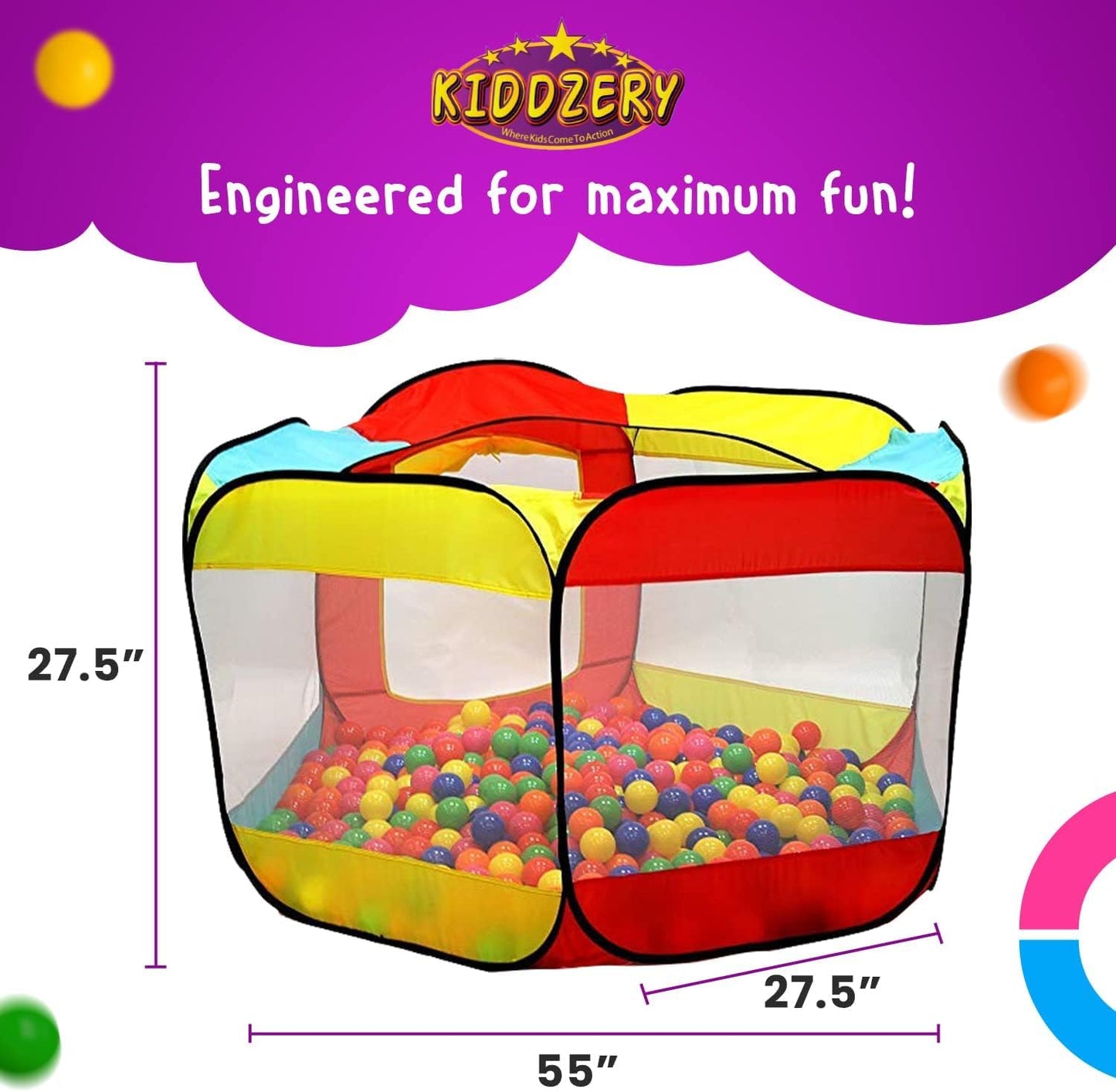 Kiddey Kids Play Tent with 100 Balls – Extra Large 56-inch Pop-Up Ball Pit