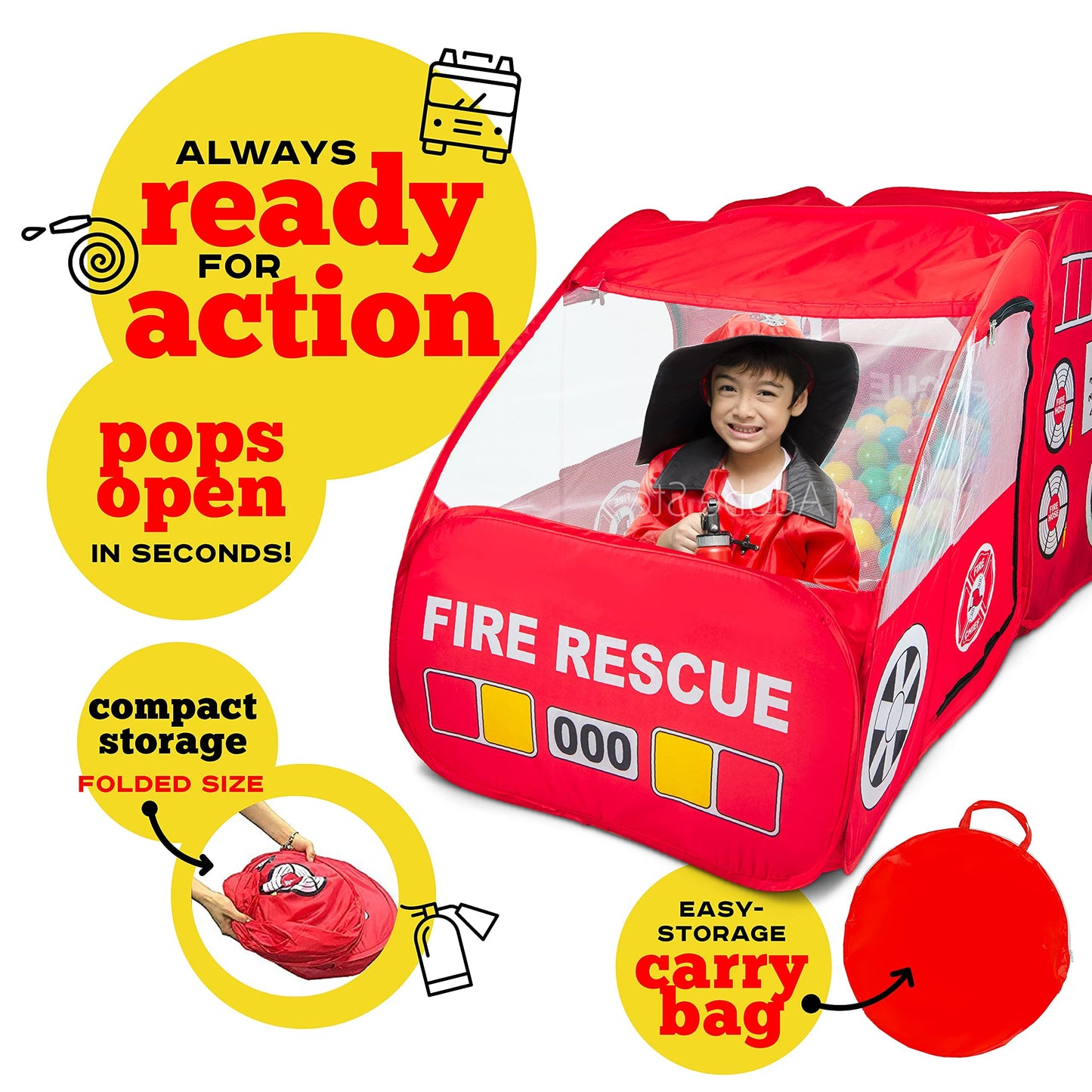 Kiddey Fire Truck Tent for Kids | Fire Truck Play Tent with Sirens & Firefighter Costume