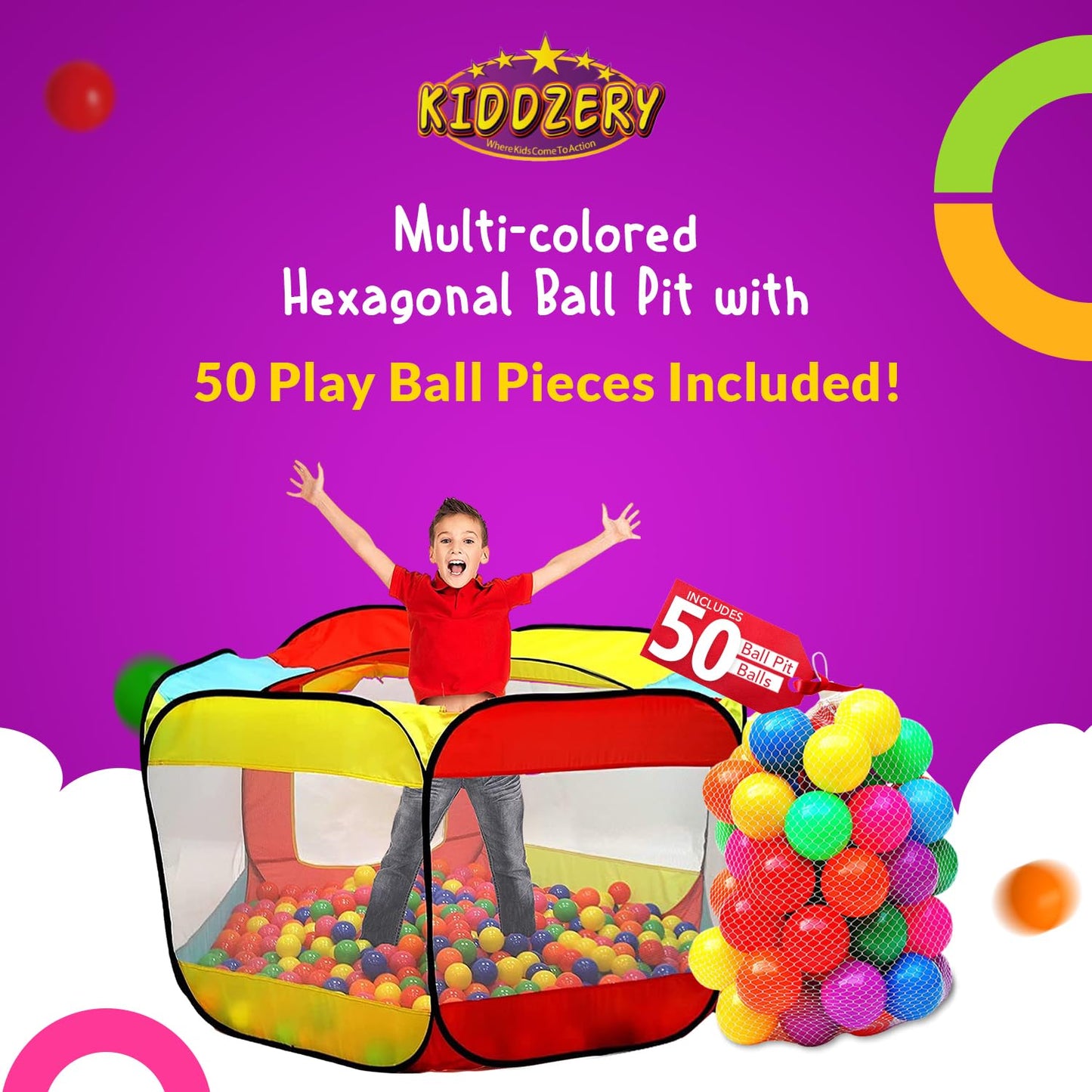 Kiddey Kids Ball Pit Pop Up Tent – Large Indoor/Outdoor Play Space (50 Balls Included)