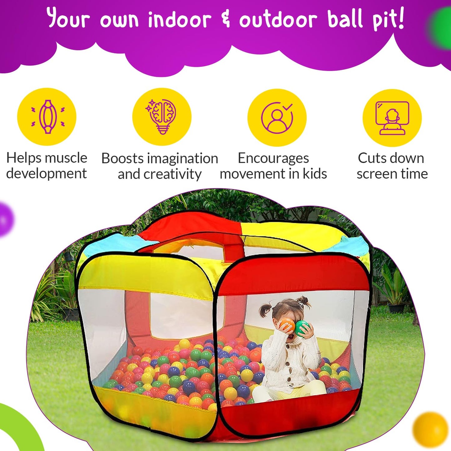Kiddey Kids Play Tent with 100 Balls – Extra Large 56-inch Pop-Up Ball Pit