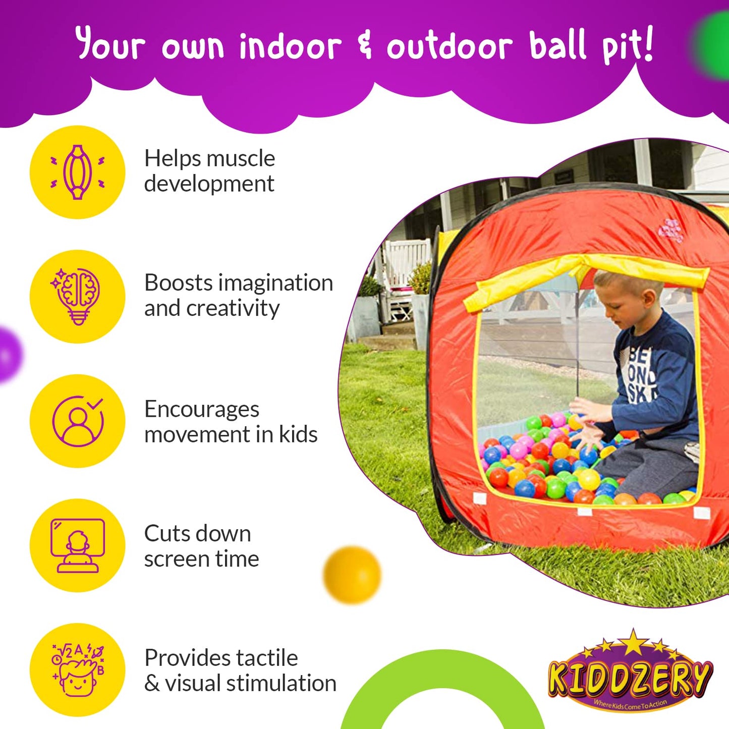 Kiddey Kids Ball Pit Pop Up Tent – Large Indoor/Outdoor Play Space (50 Balls Included)