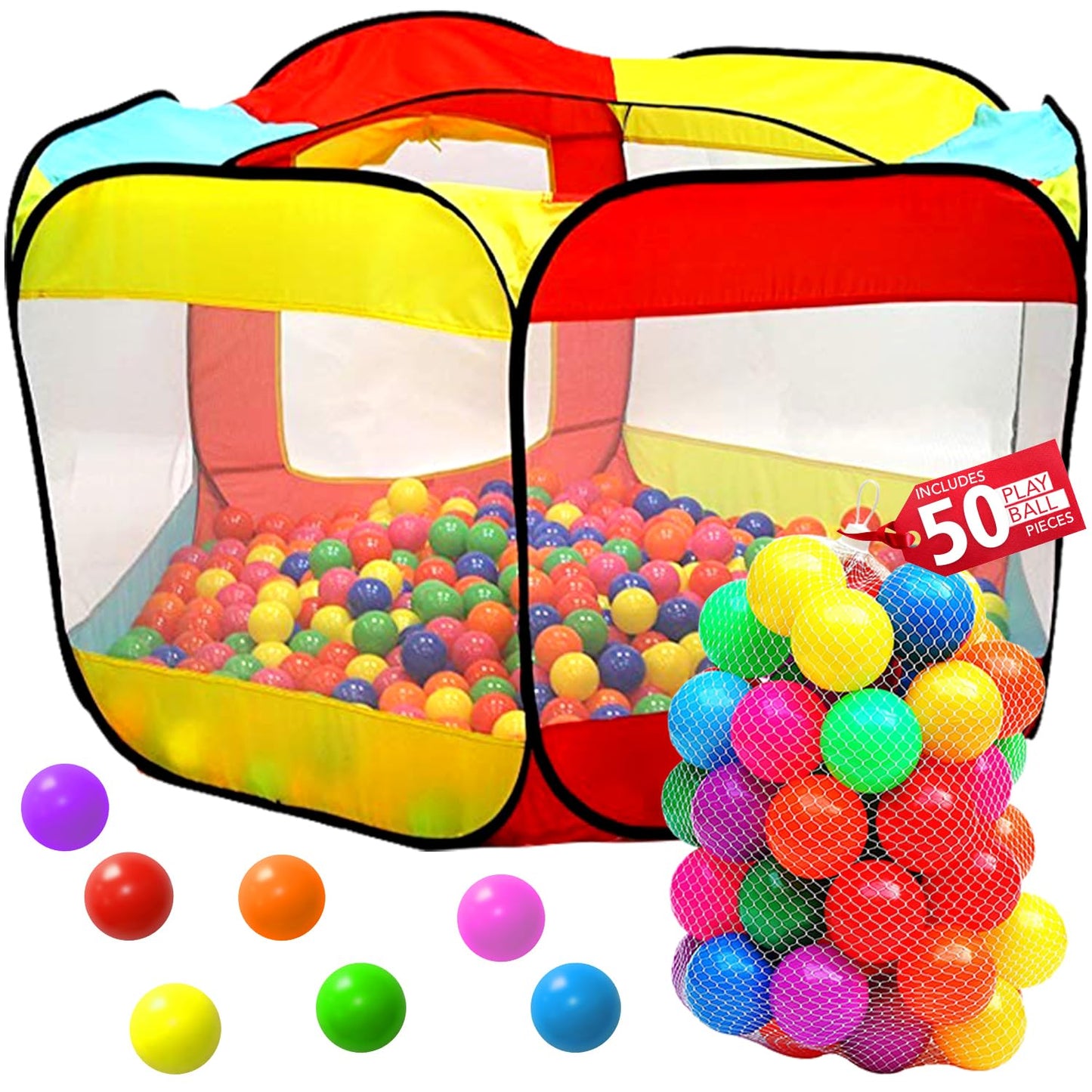 Kiddey Kids Ball Pit Pop Up Tent – Large Indoor/Outdoor Play Space (50 Balls Included)