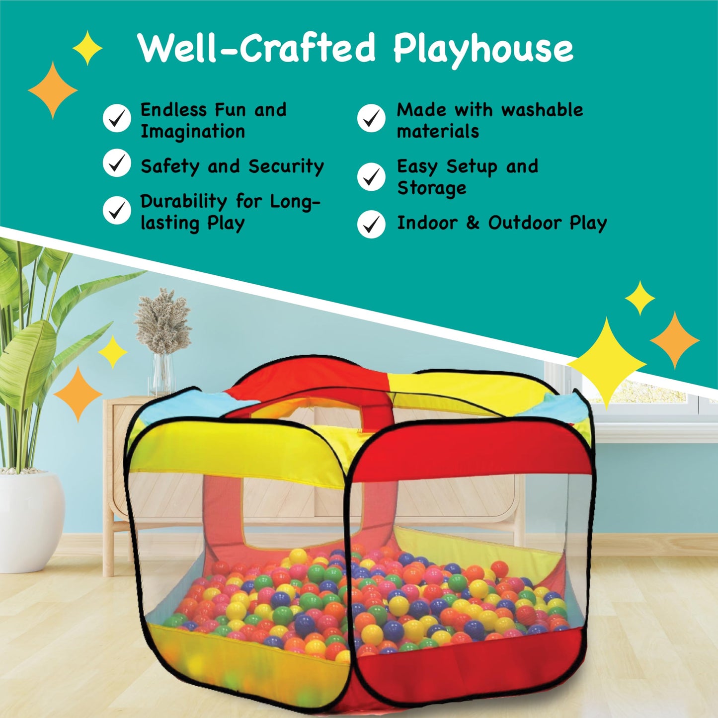 Kiddey Kids Ball Pit Pop Up Large Tent – Indoor & Outdoor Toddler Play Space