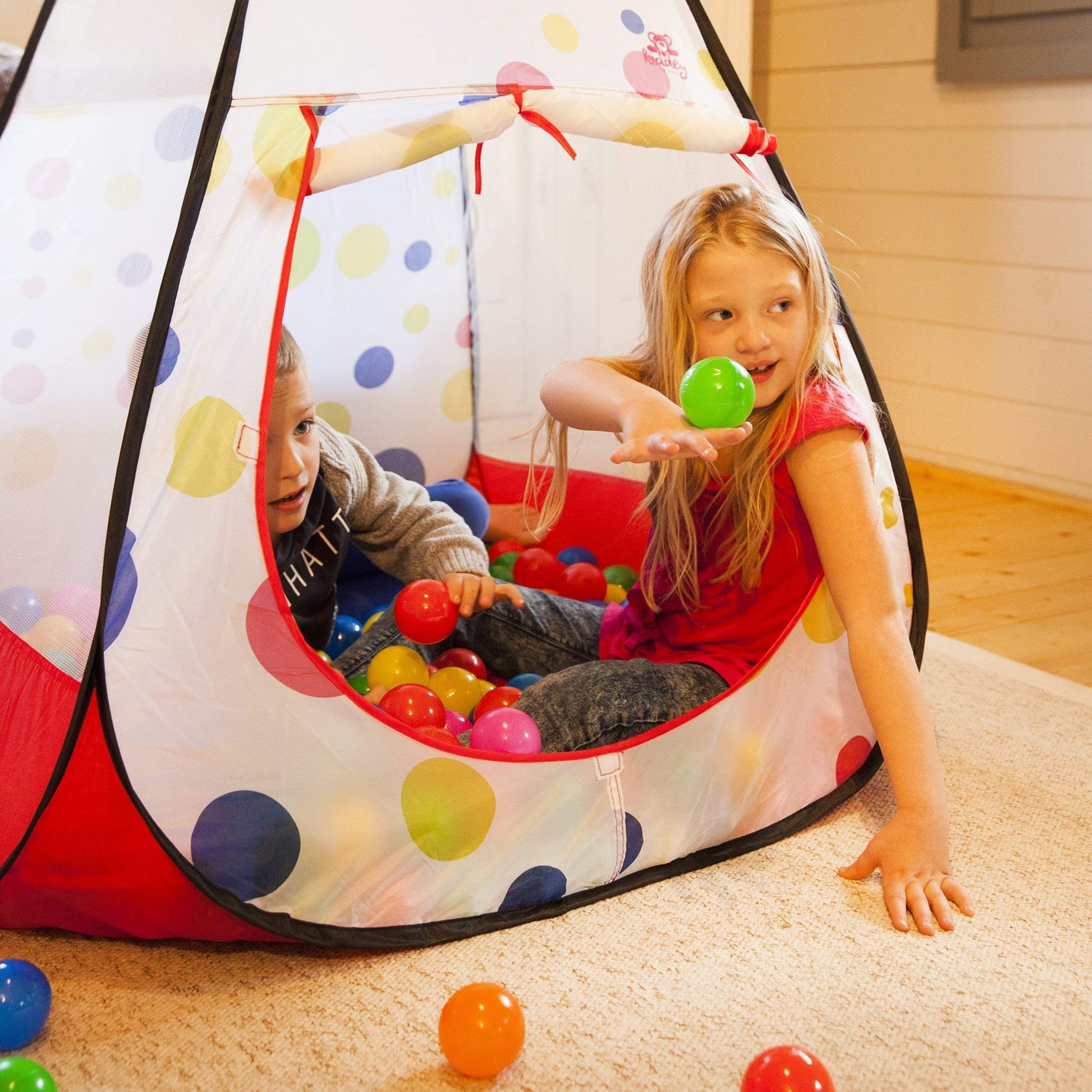 Kiddey Kids Play Tent with 100 Balls — 39x39 Pop-Up Ball Pit Playhouse