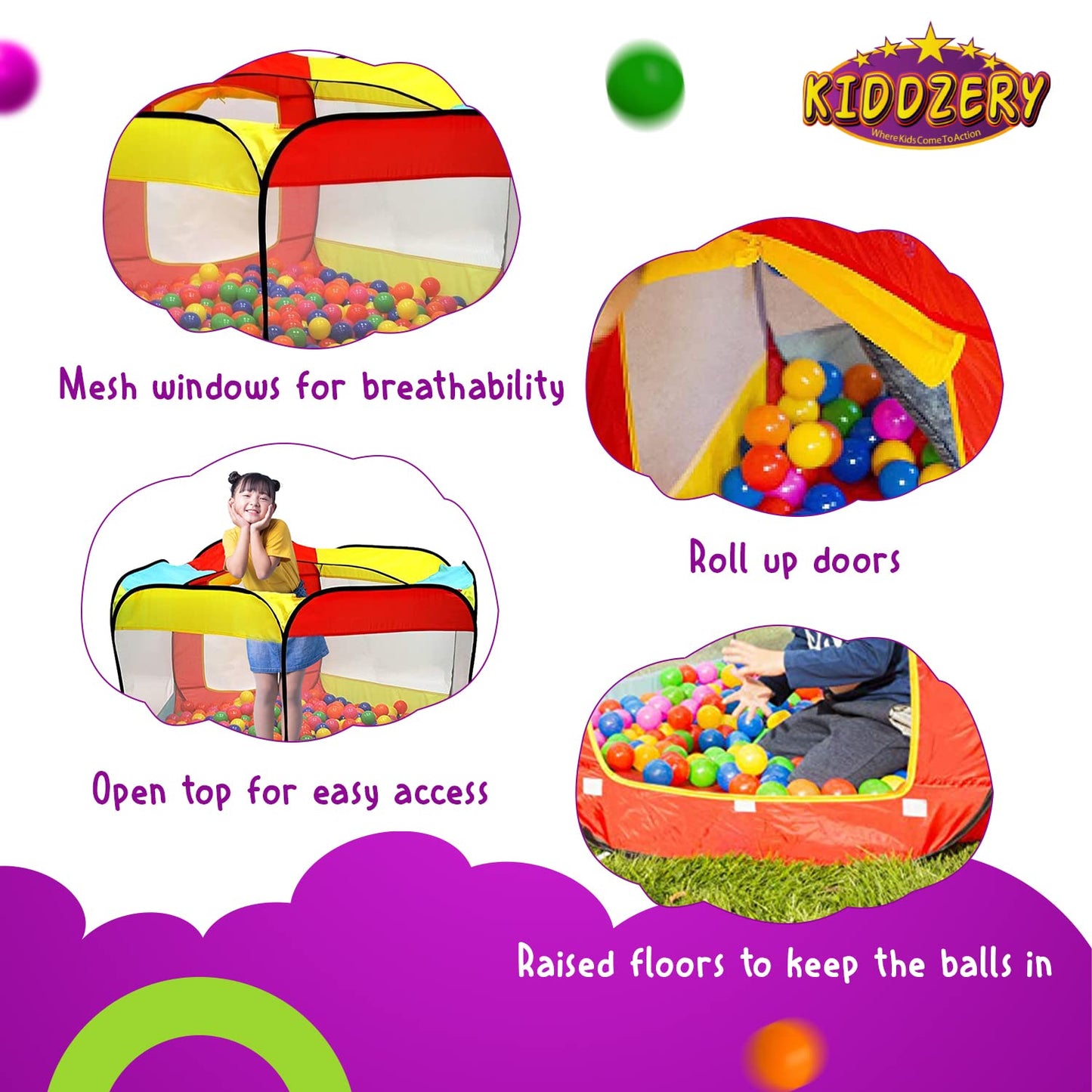 Kiddey Kids Ball Pit Pop Up Tent – Large Indoor/Outdoor Play Space (50 Balls Included)