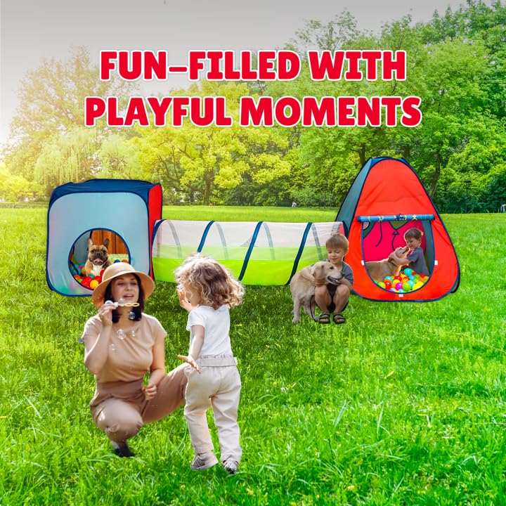 Kiddey Tunnel and Ball Pit Play Tent | 3-in-1 Pop Up Toddler Gym for Indoor & Outdoor Fun