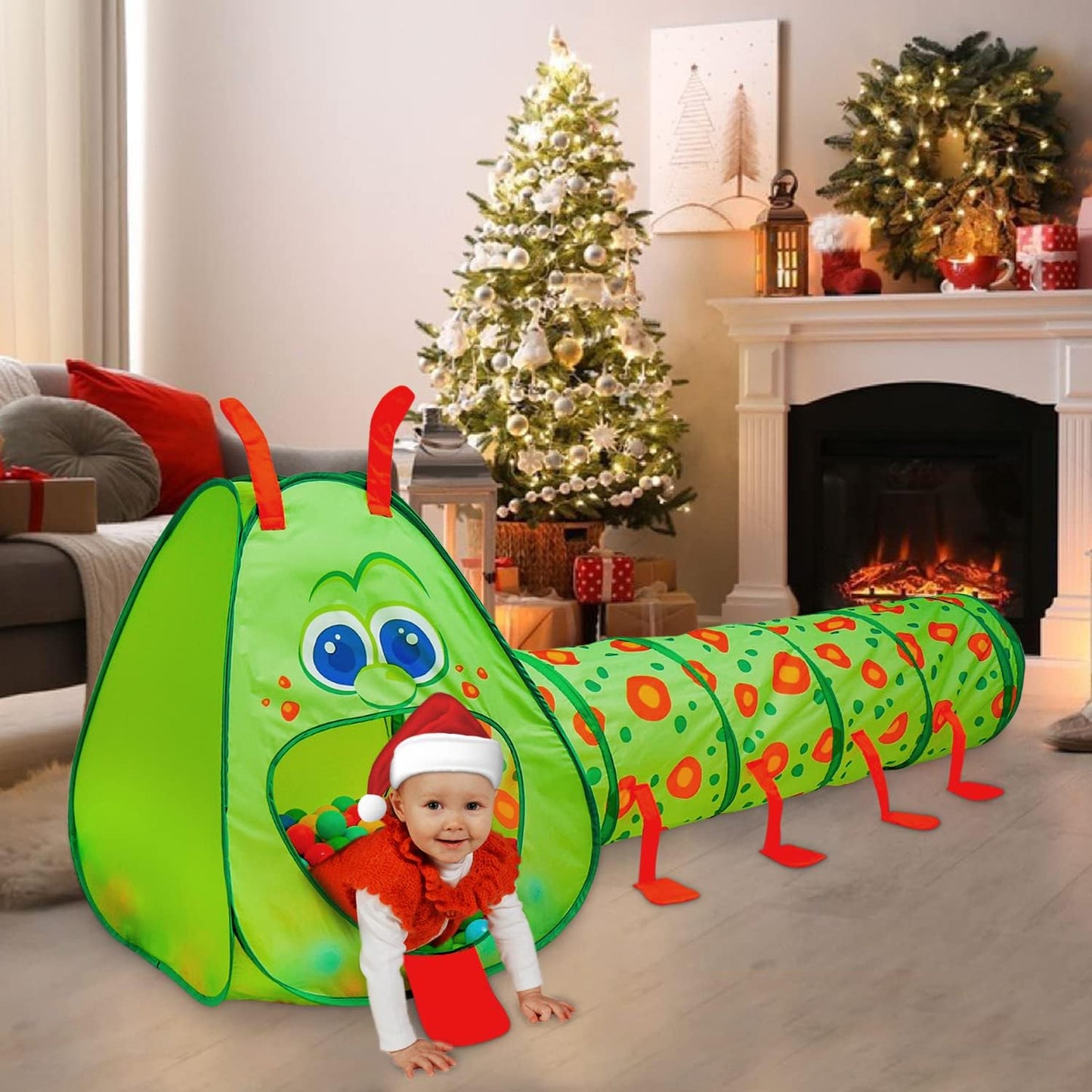 Kiddey Caterpillar Play Tunnel & Tent – Toddler Pop-Up Crawl Tunnel & Indoor/Outdoor Playset