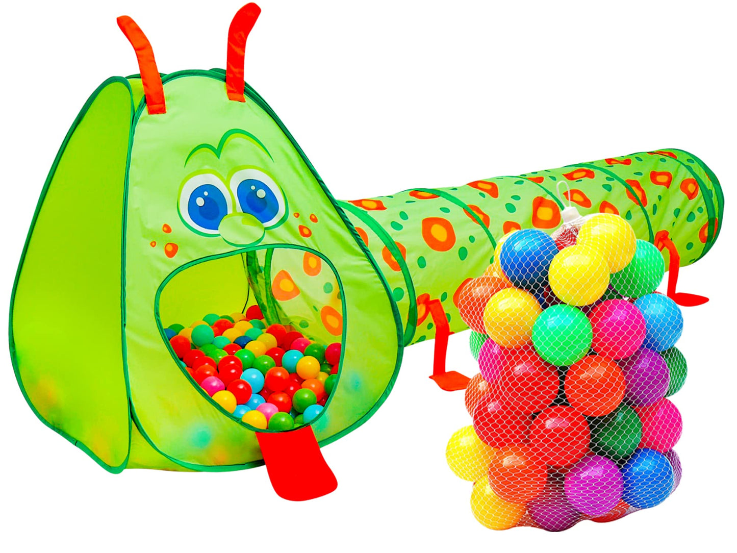 Kiddey Caterpillar Play Tunnel & Tent with 50 Balls – Indoor/Outdoor Crawl Through Ball Pit