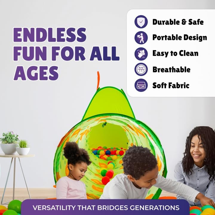Kiddey Caterpillar Play Tunnel & Tent – Toddler Pop-Up Crawl Tunnel & Indoor/Outdoor Playset
